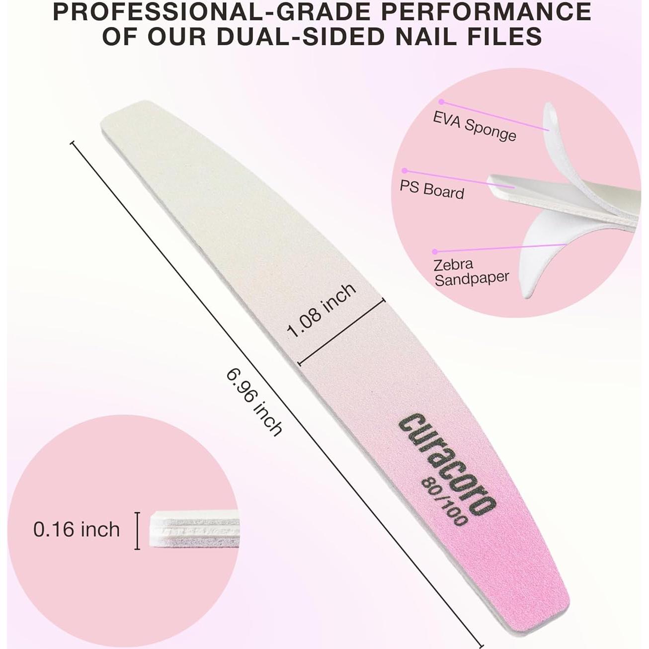 Limas de Uñas Curacoro 10 PCS Doble Cara 80/100 Grano