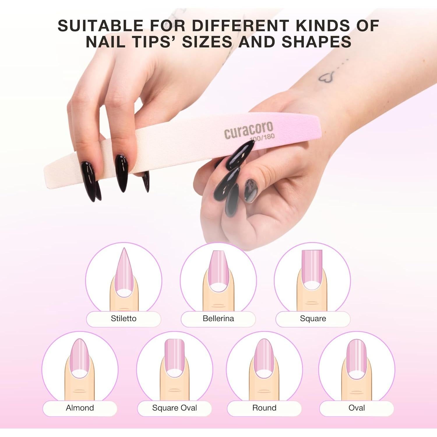 Limas de Uñas Curacoro 10 PCS Doble Cara 80/100 Grano