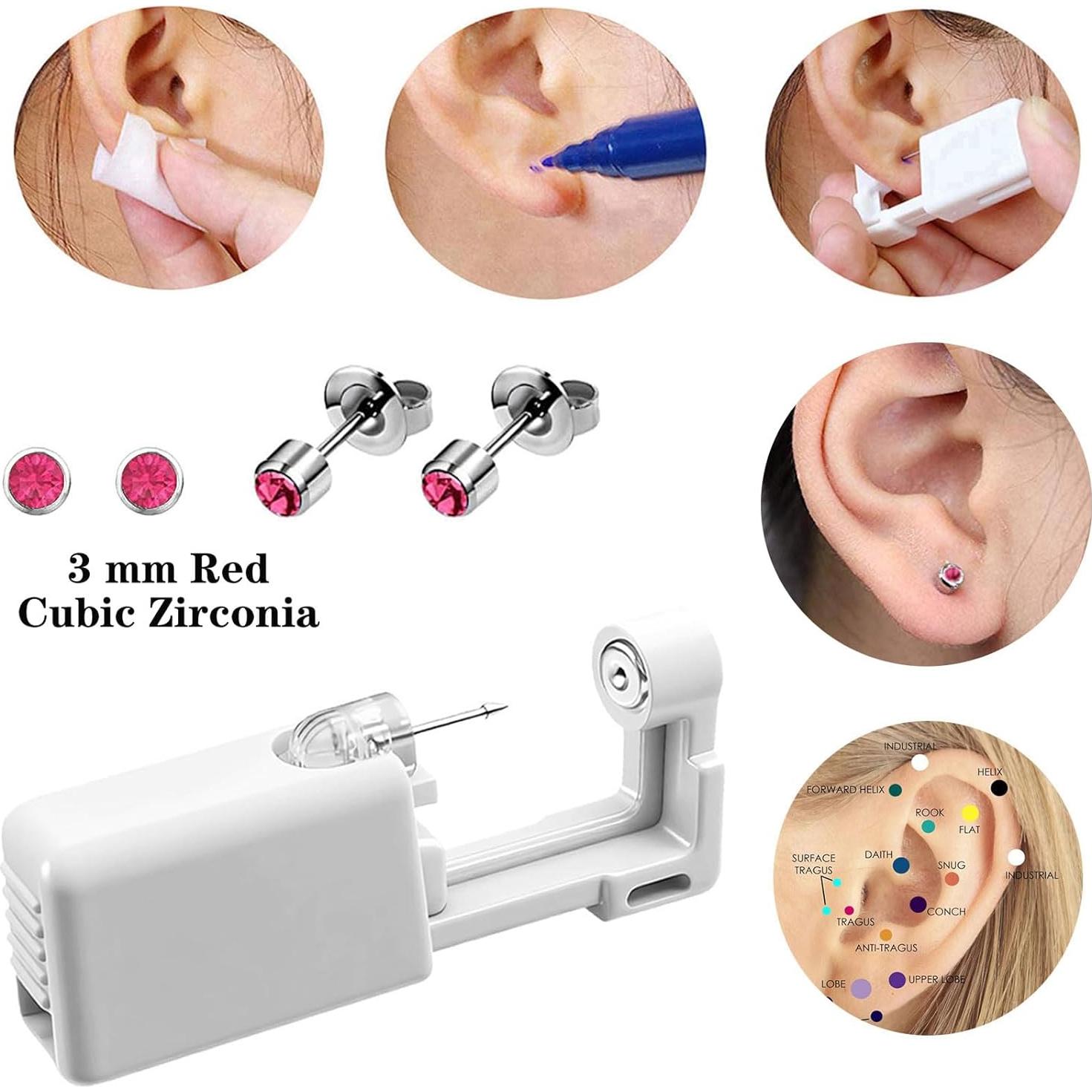 Kit de Perforación de Orejas SLVIEKAE 4 Piezas Rojo