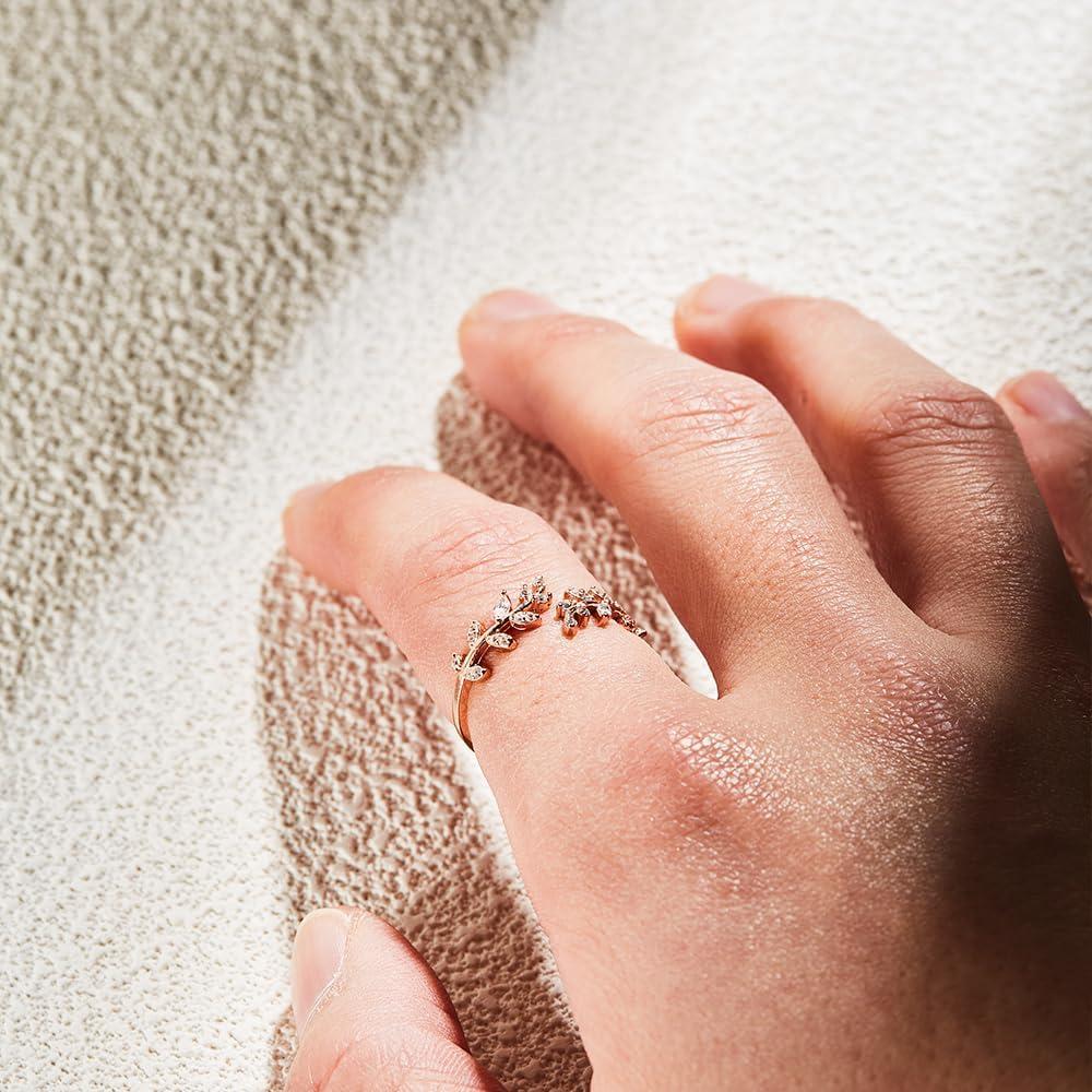 Anillo Ajustable de Plata Esterlina S925 con Circonita para Mujeres