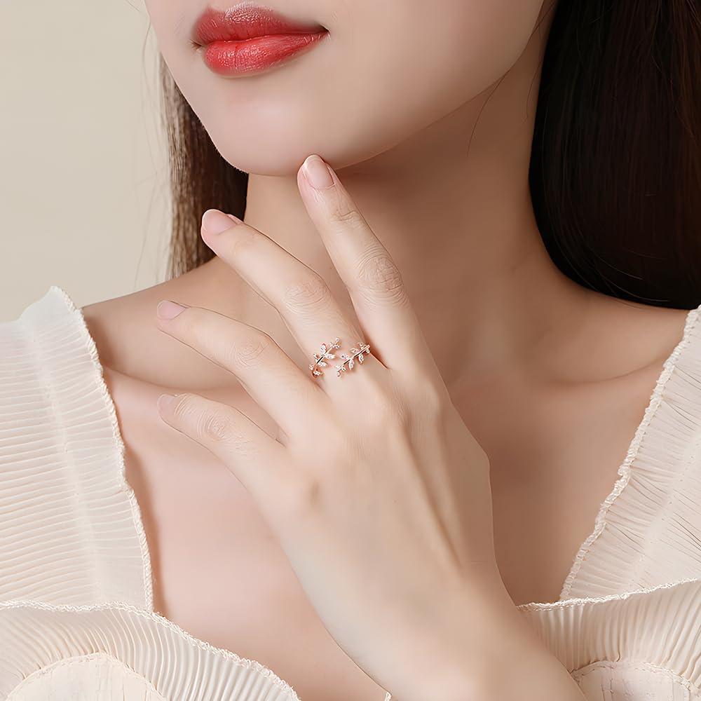 Anillo Ajustable de Plata Esterlina S925 con Circonita para Mujeres