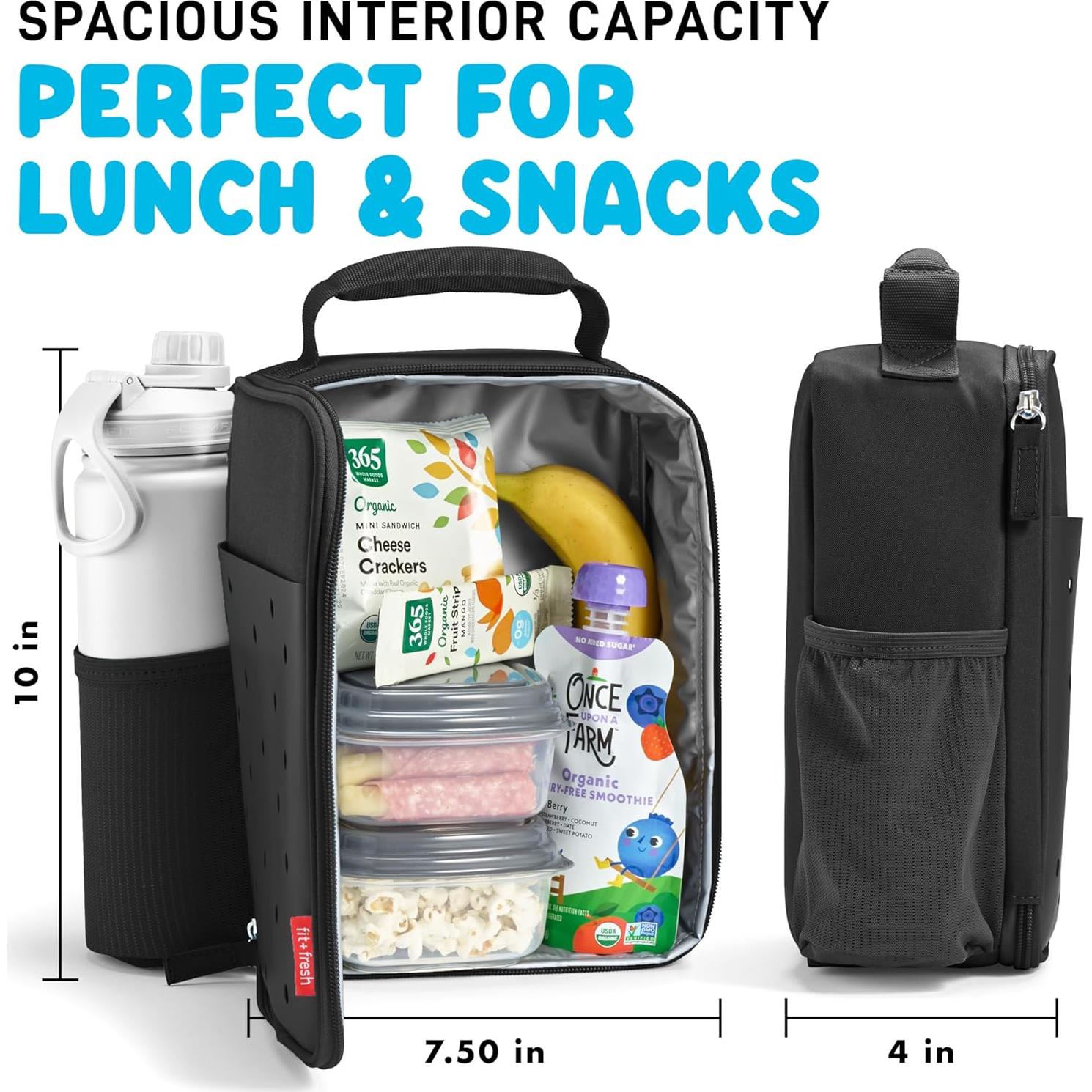 Caja de Almuerzo Fit & Fresh Negra para Niños, Aislada y Personalizable