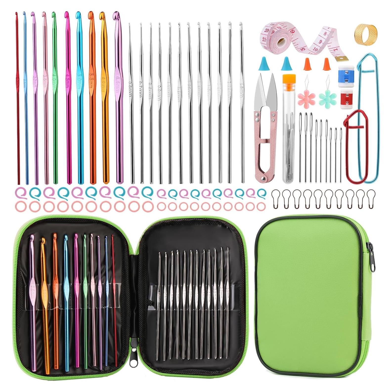 Juego de Agujas de Ganchillo UzecPk 96 PCS con Bolsa Verde