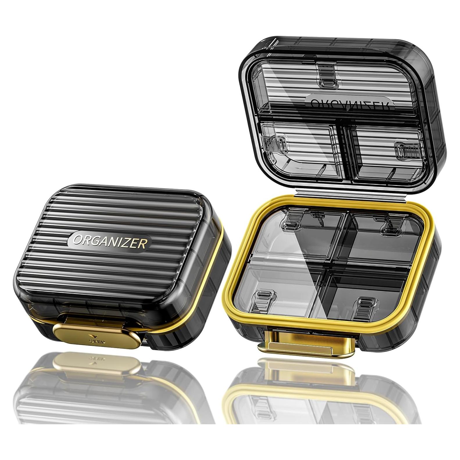 Estuche de Pastillas de Viaje Acedada Negro 7 Compartimentos