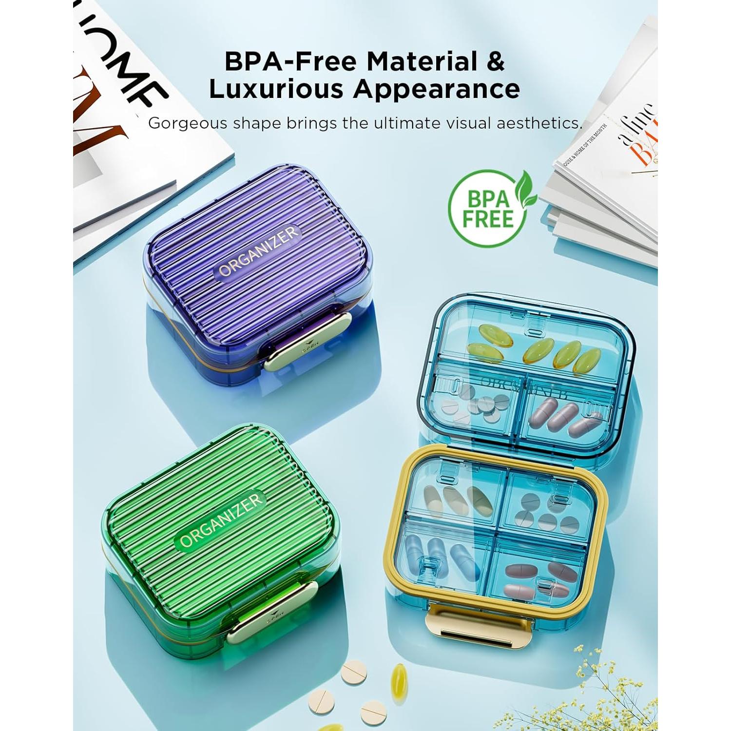 Estuche de Pastillas de Viaje Acedada Negro 7 Compartimentos