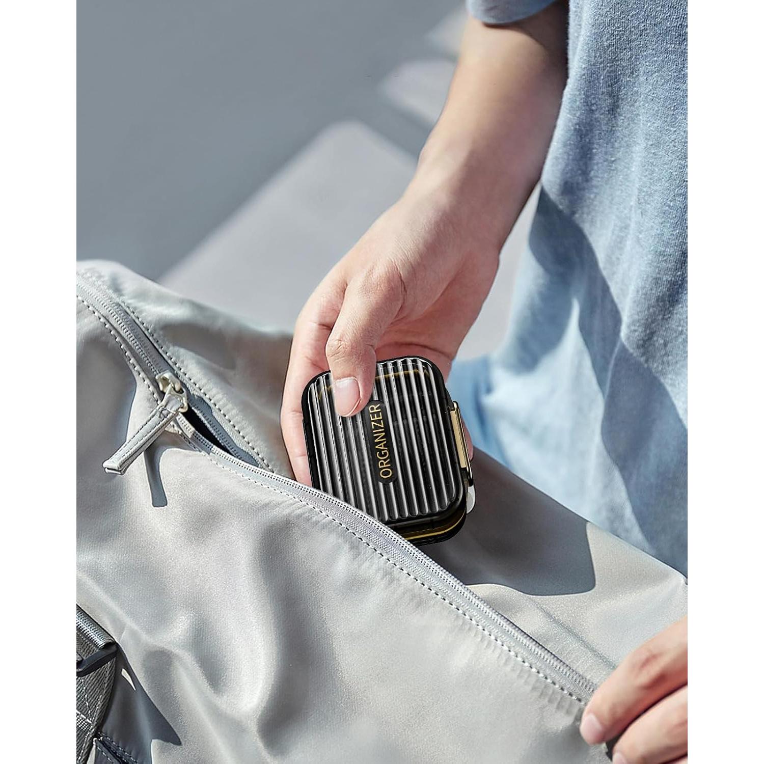 Estuche de Pastillas de Viaje Acedada Negro 7 Compartimentos