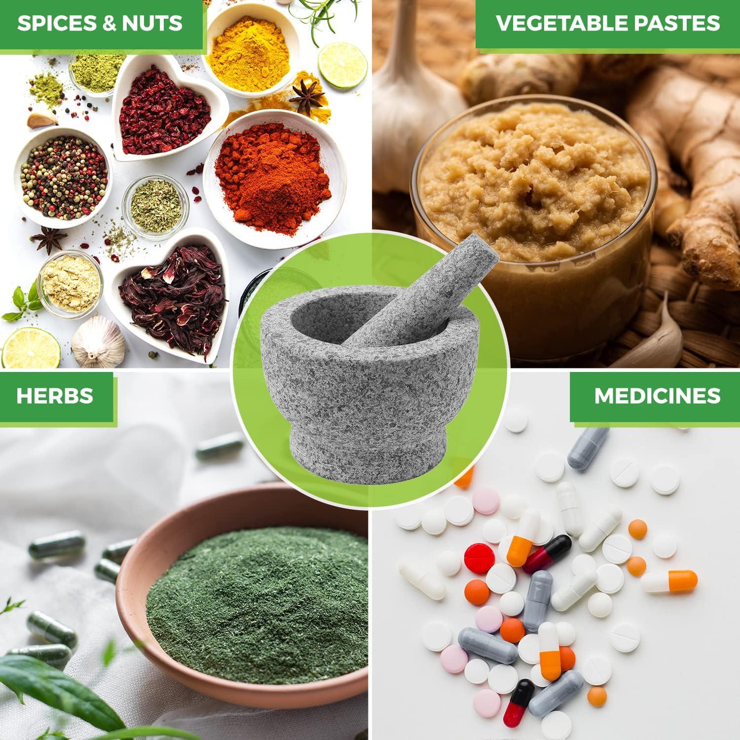 Mortero y Maja de Granito MEDca - Tritura Pastillas y Alimentos