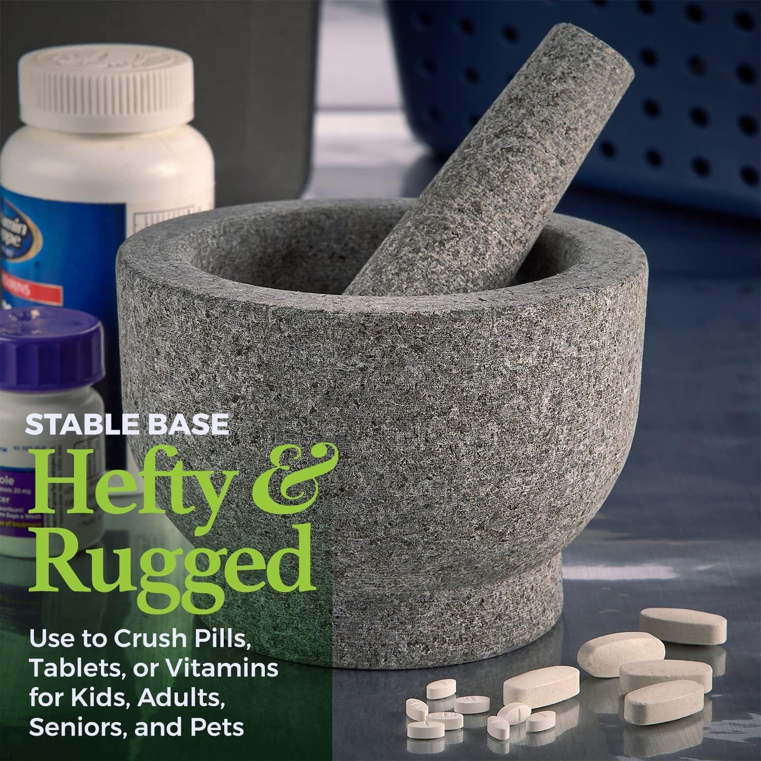 Mortero y Maja de Granito MEDca - Tritura Pastillas y Alimentos