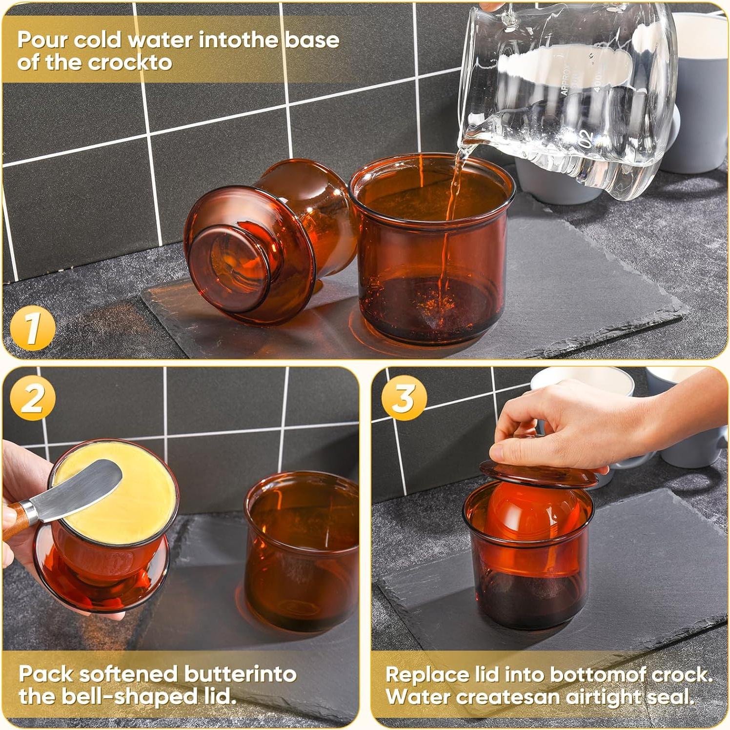 Crock de Mantequilla Hekeieon de Cristal Ámbar 211g