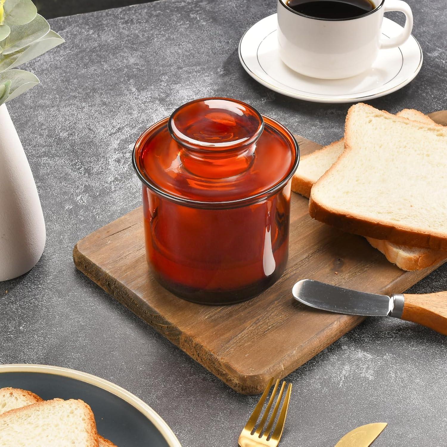 Crock de Mantequilla Hekeieon de Cristal Ámbar 211g