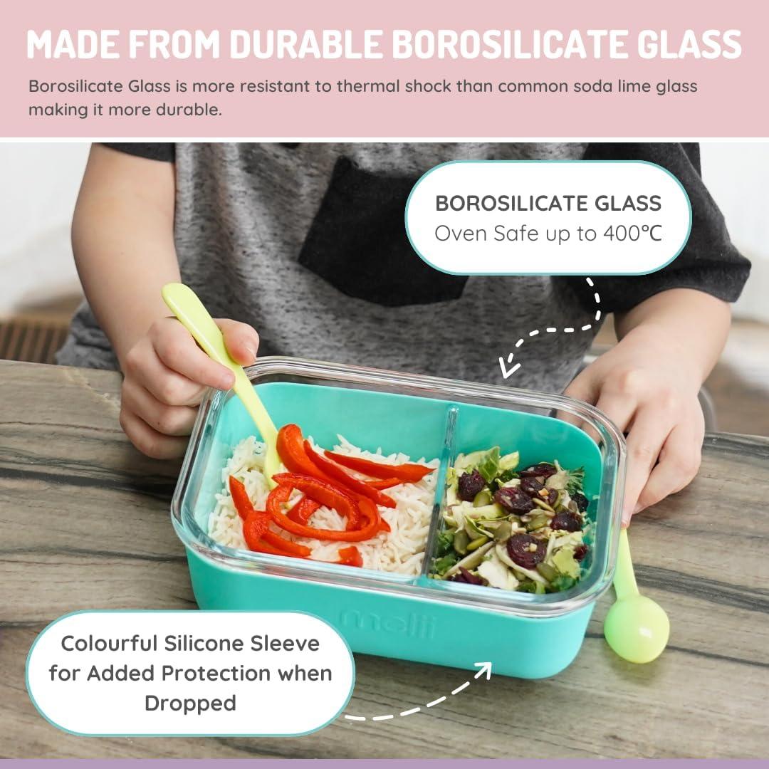 Caja Bento de Vidrio Melii 740ml con Manga de Silicona Azul