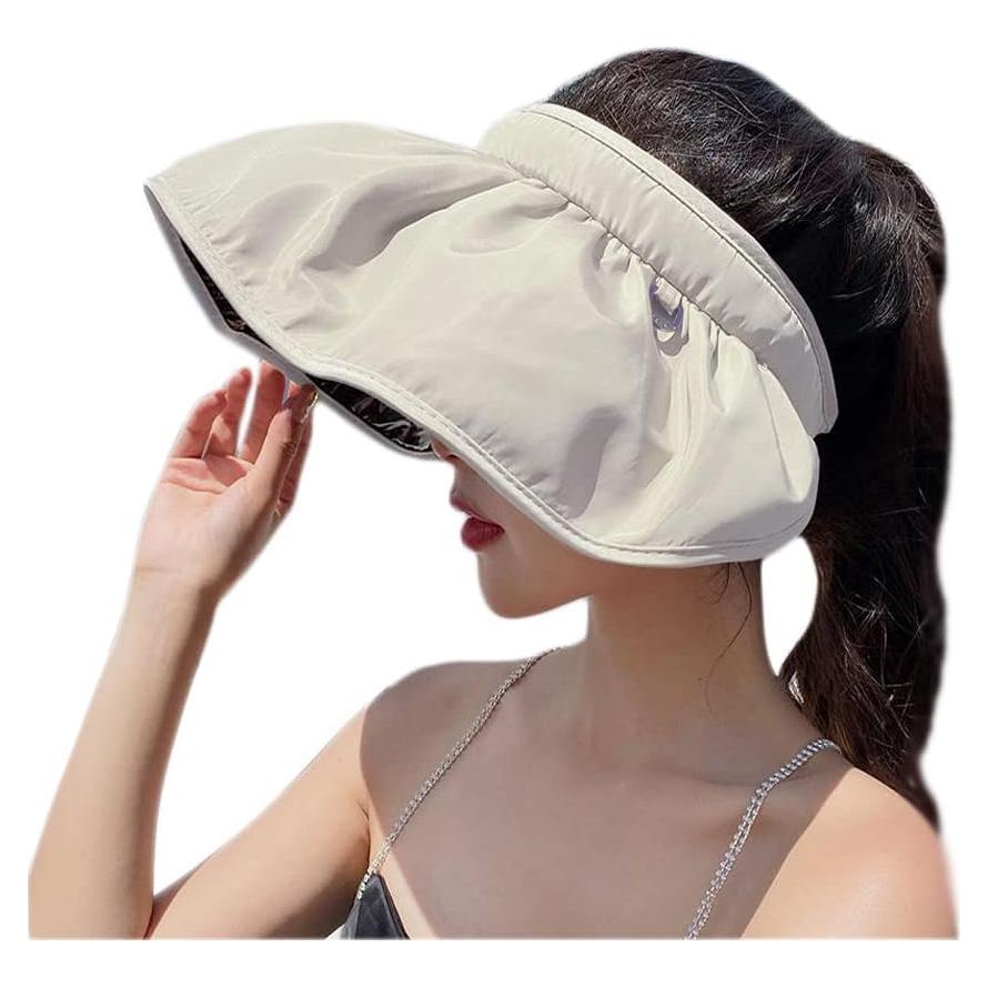 Gorra de Sol Plegable Mujer UV Protección Verano Beige