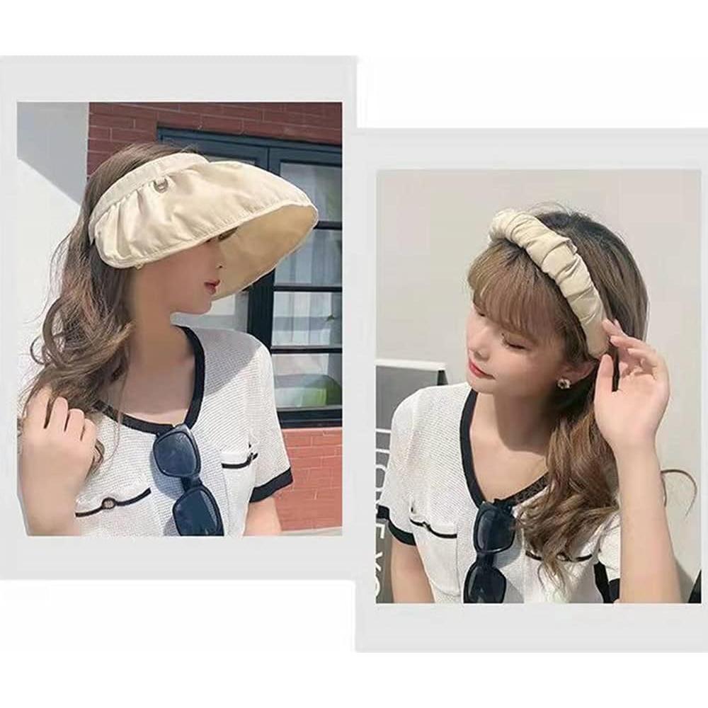 Gorra de Sol Plegable Mujer UV Protección Verano Beige