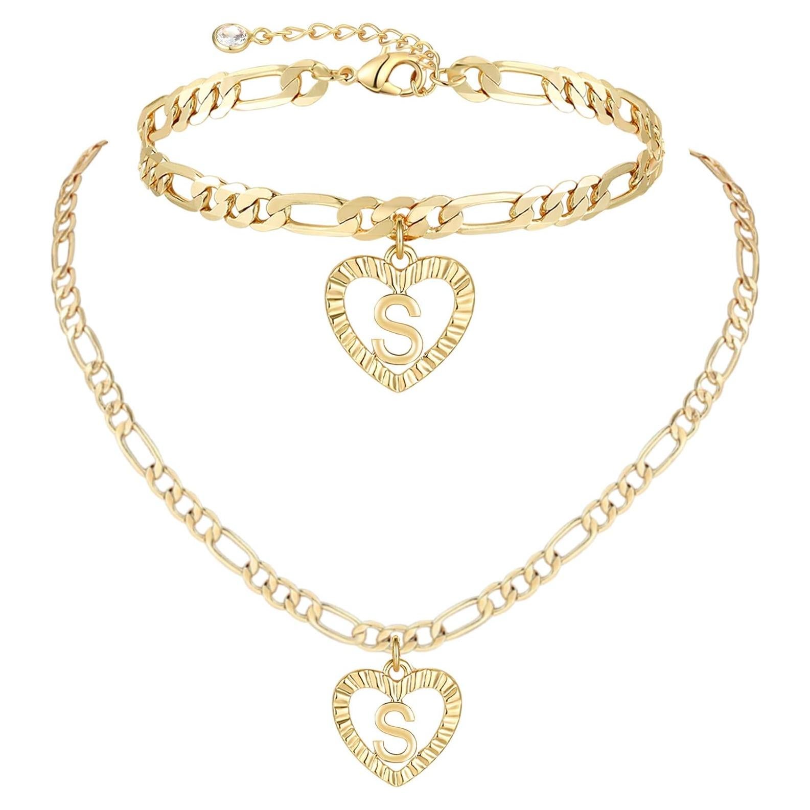 Collar y Pulsera de Tobillo Inicial de Oro YANODA 14K