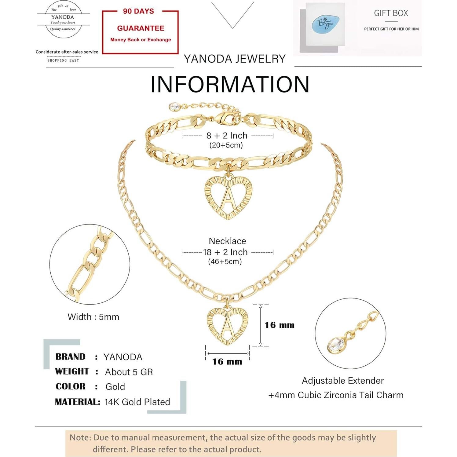 Collar y Pulsera de Tobillo Inicial de Oro YANODA 14K