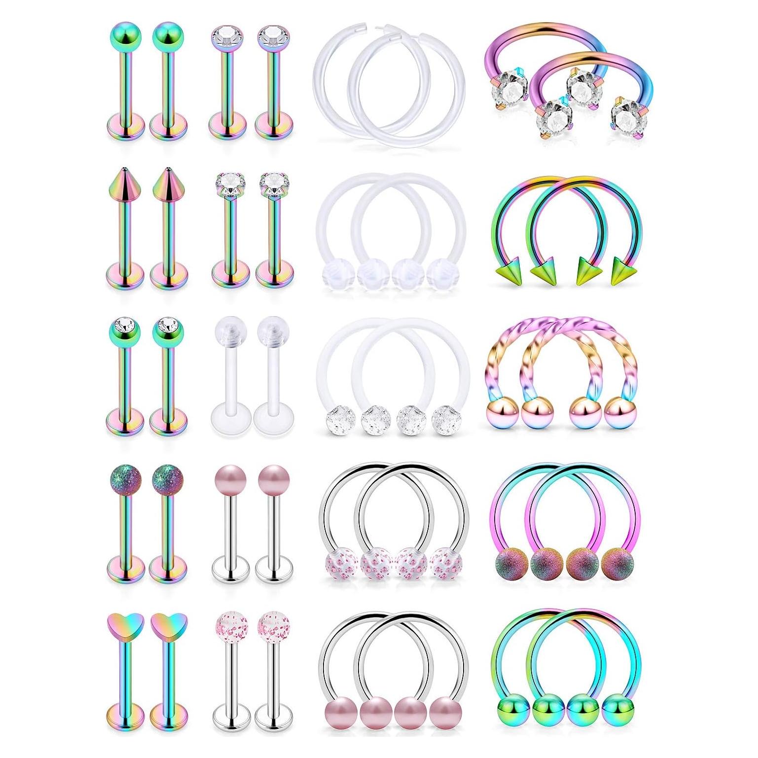 Anillos de Labio de Acero Quirúrgico Hoeudjo 16G 8mm con Diamante CZ