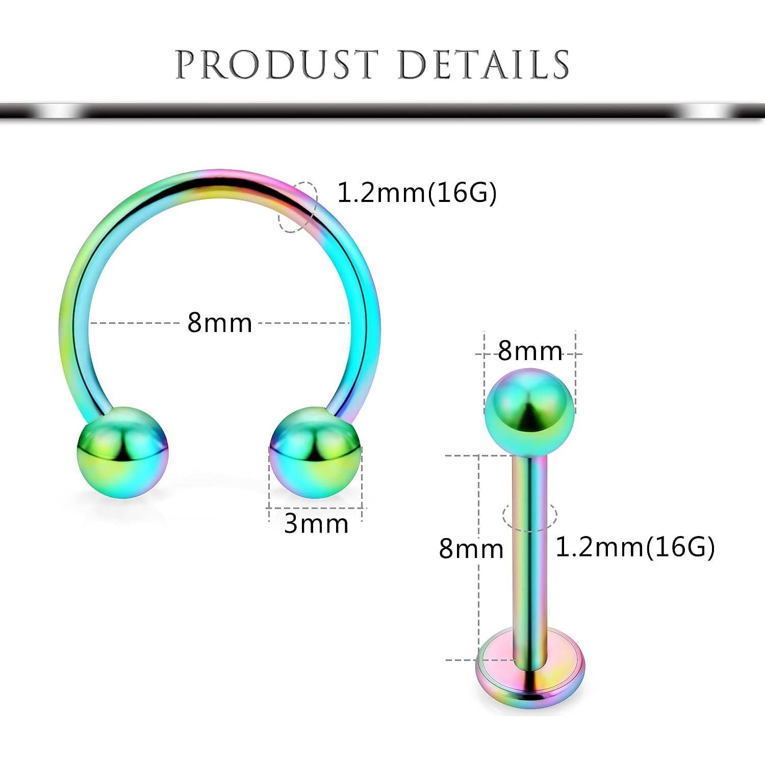 Anillos de Labio de Acero Quirúrgico Hoeudjo 16G 8mm con Diamante CZ