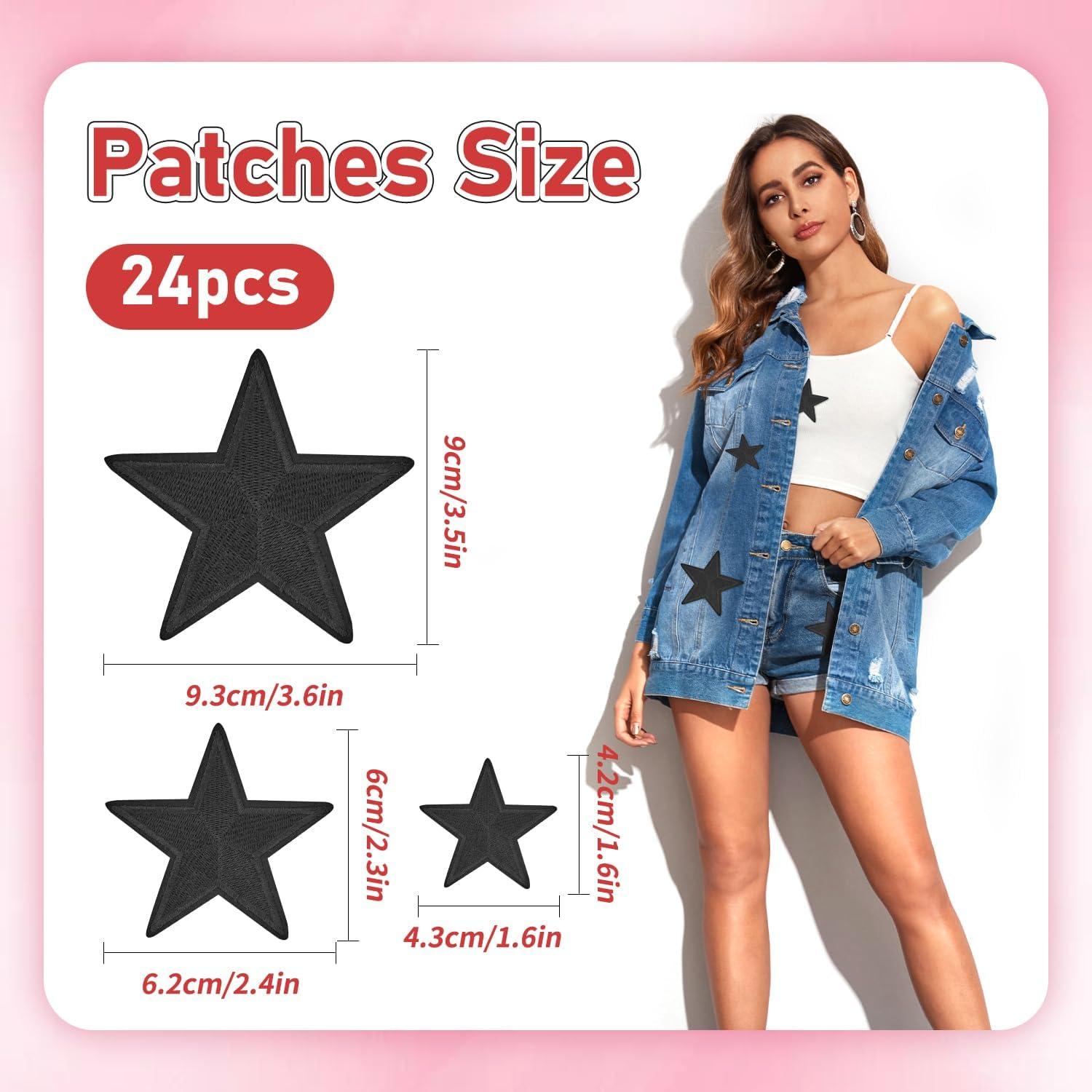 24 Piezas Parches Termoadhesivos Estrella GUYI Negro