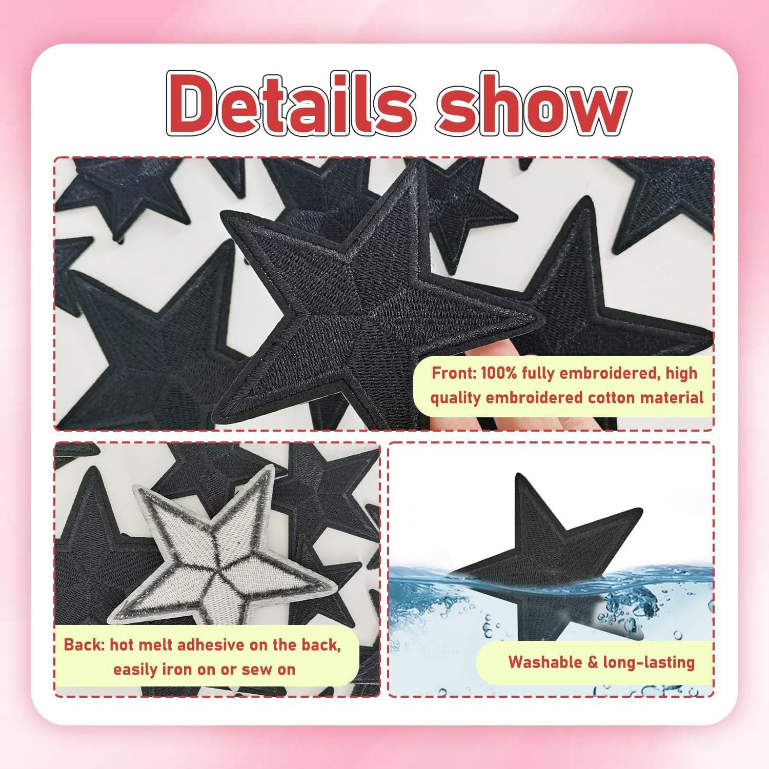 24 Piezas Parches Termoadhesivos Estrella GUYI Negro