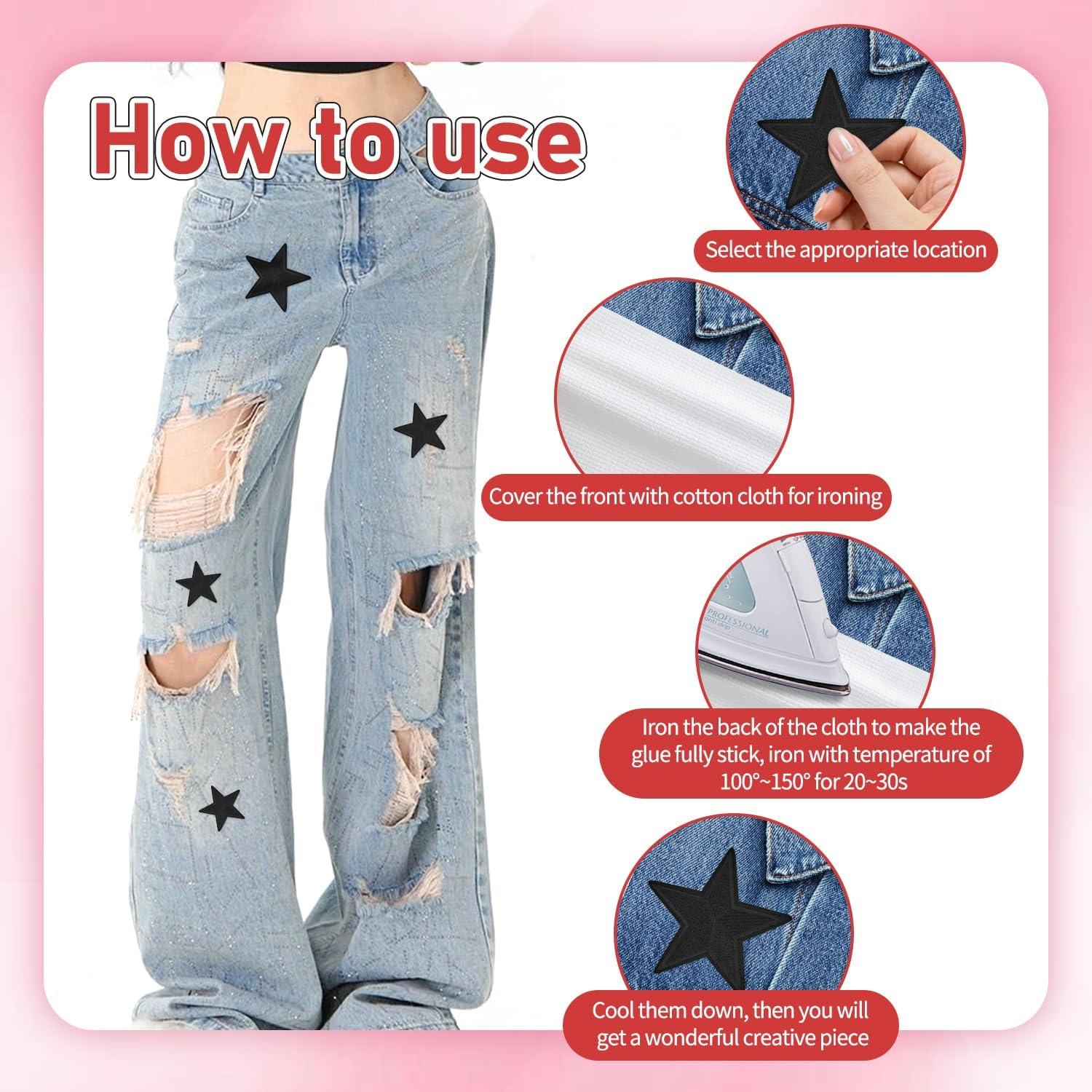 24 Piezas Parches Termoadhesivos Estrella GUYI Negro