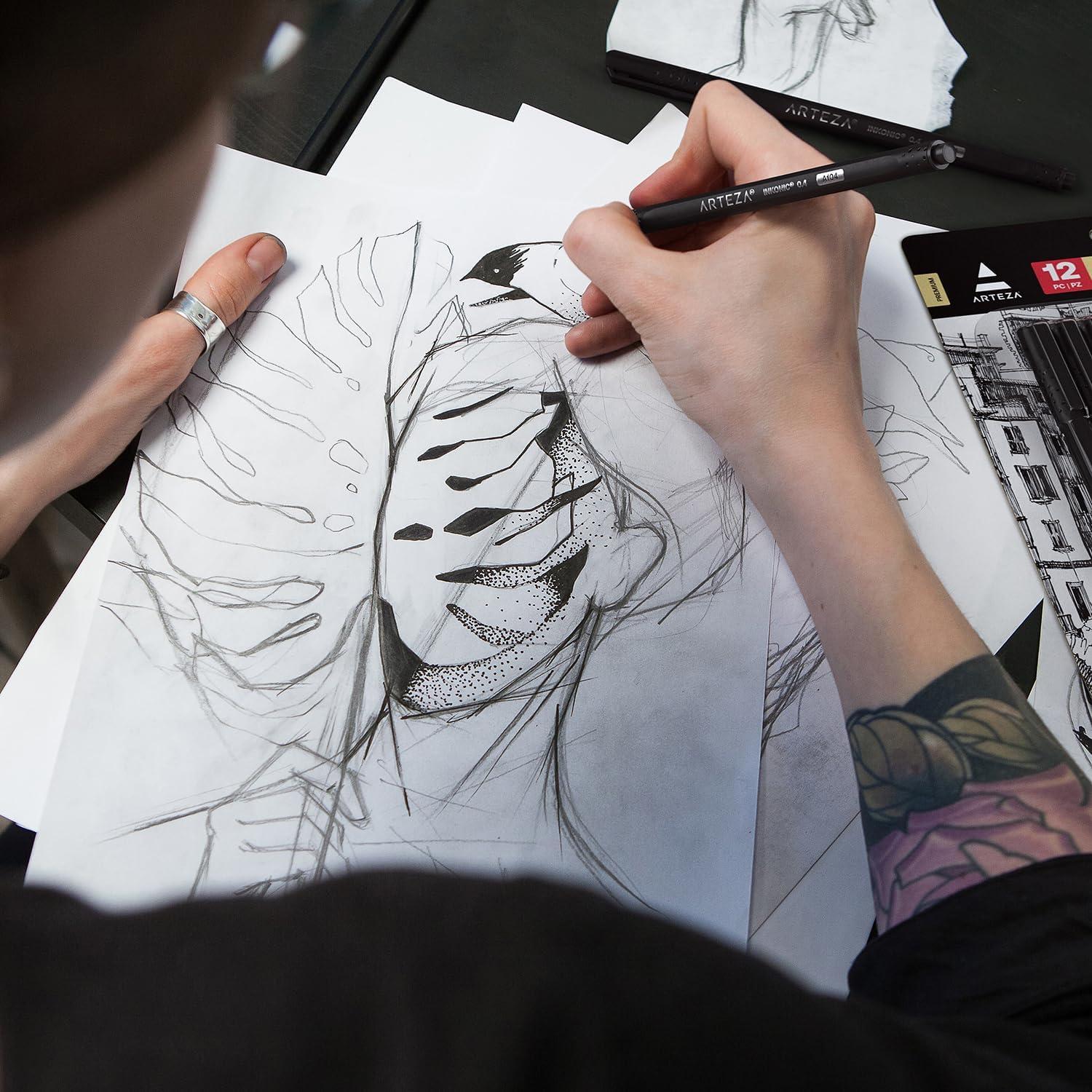 Set de 12 Marcadores Fineliners ARTEZA 0.4 mm Negros