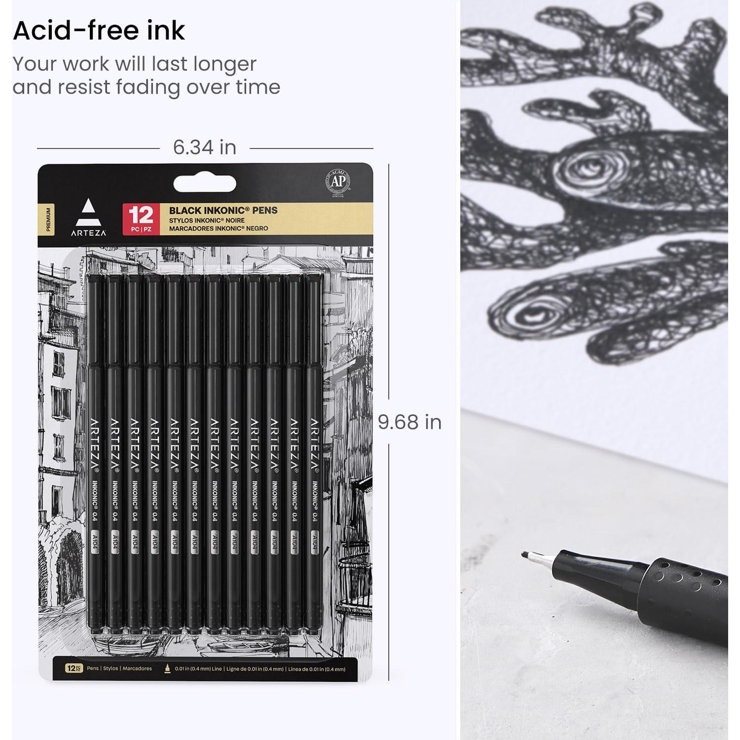 Set de 12 Marcadores Fineliners ARTEZA 0.4 mm Negros