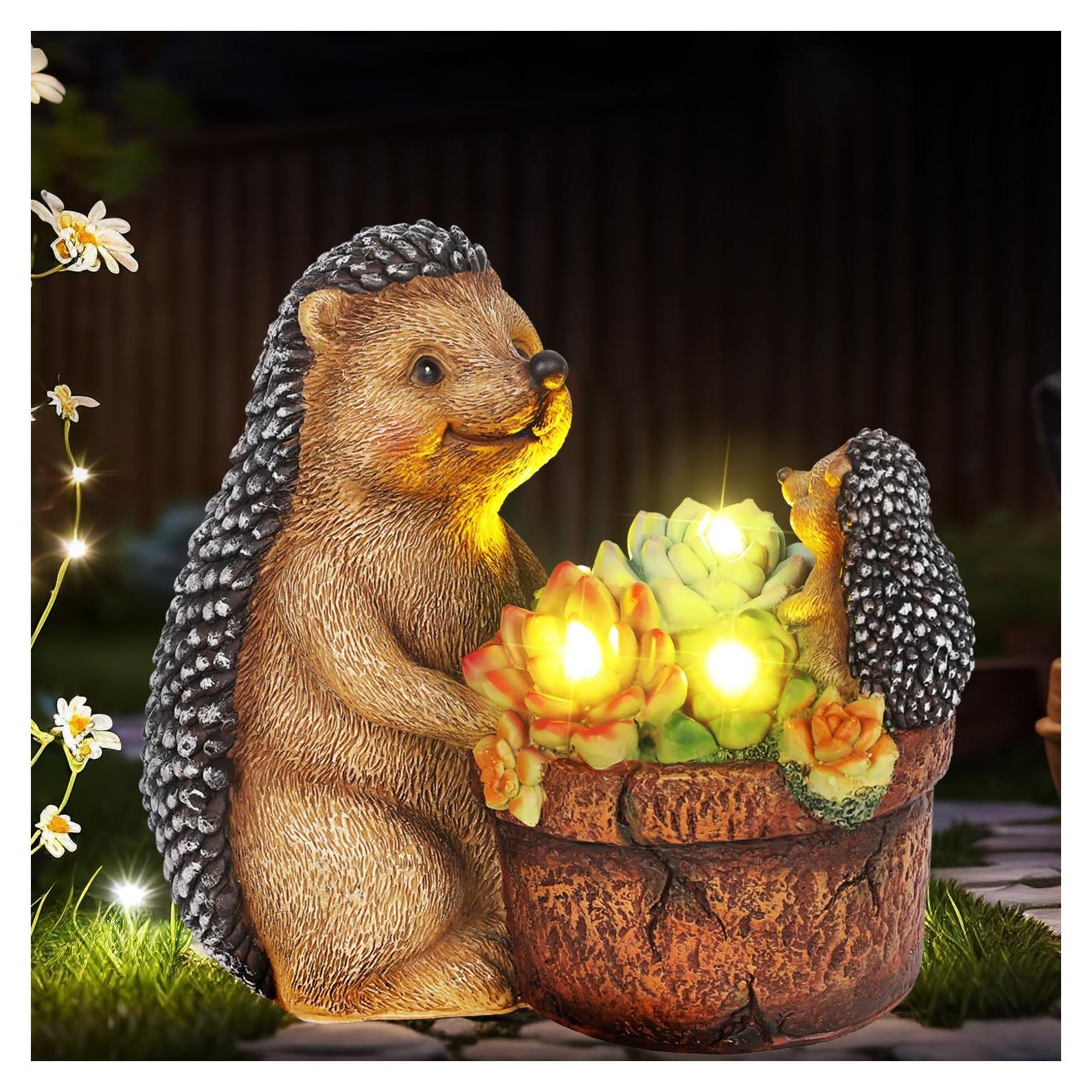 Estatua de Jardín Erizo Suculento con Luces Solares JJALIGHTS