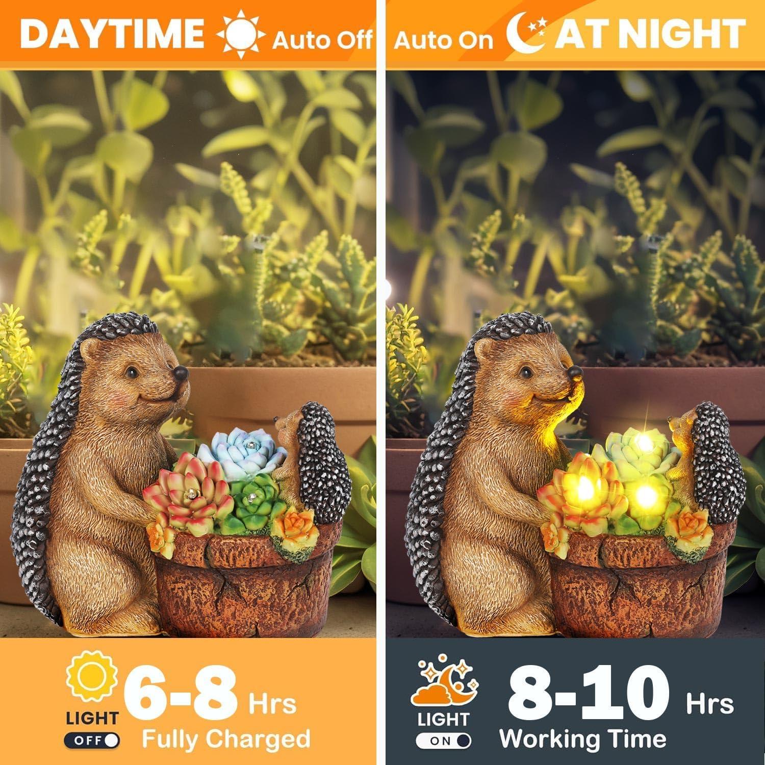 Estatua de Jardín Erizo Suculento con Luces Solares JJALIGHTS