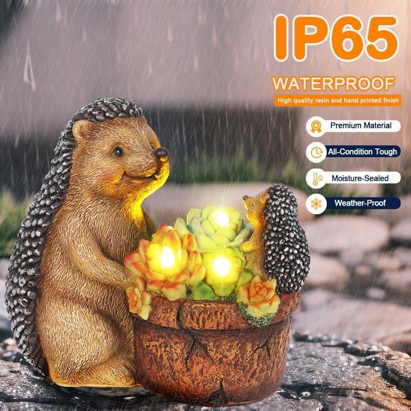 Estatua de Jardín Erizo Suculento con Luces Solares JJALIGHTS