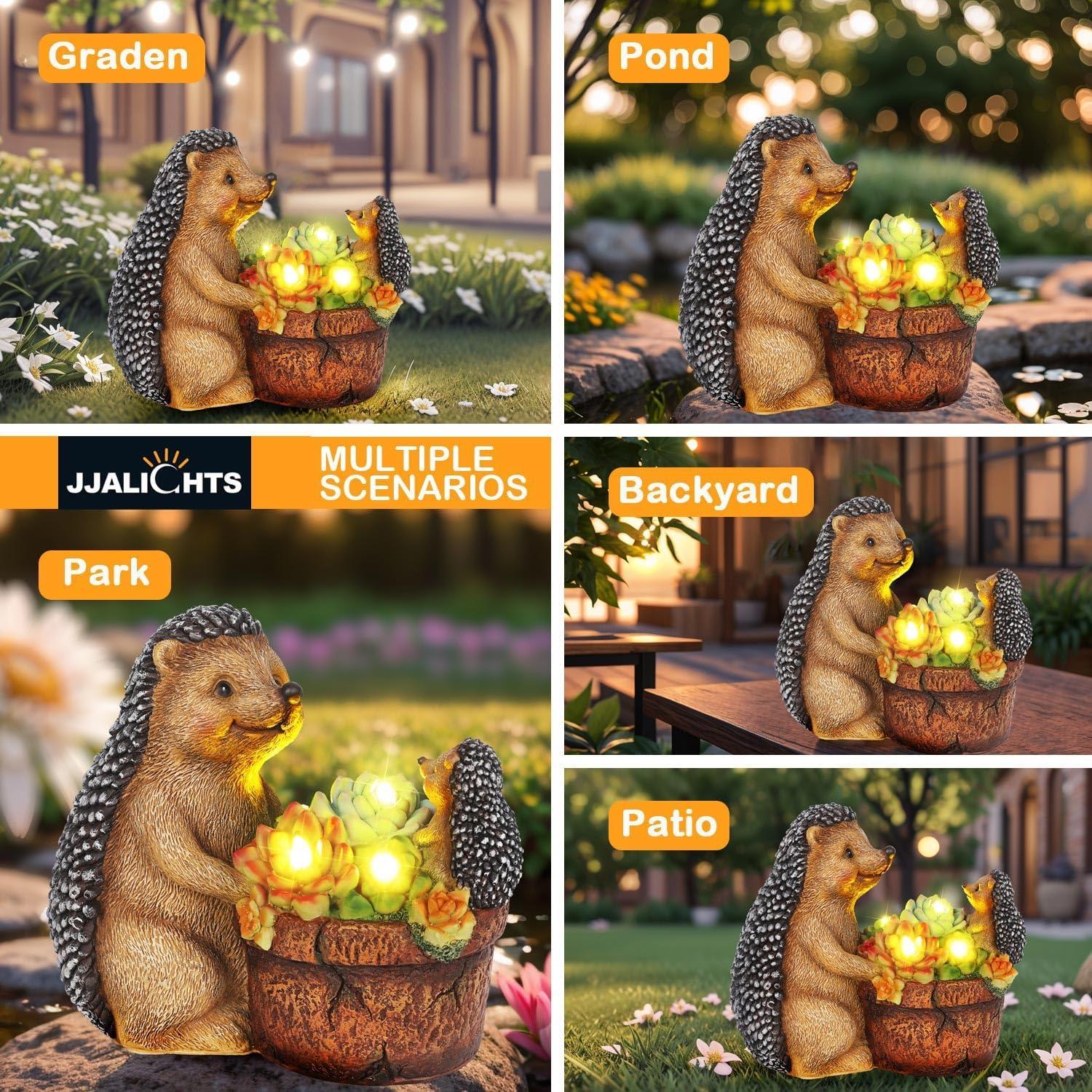 Estatua de Jardín Erizo Suculento con Luces Solares JJALIGHTS