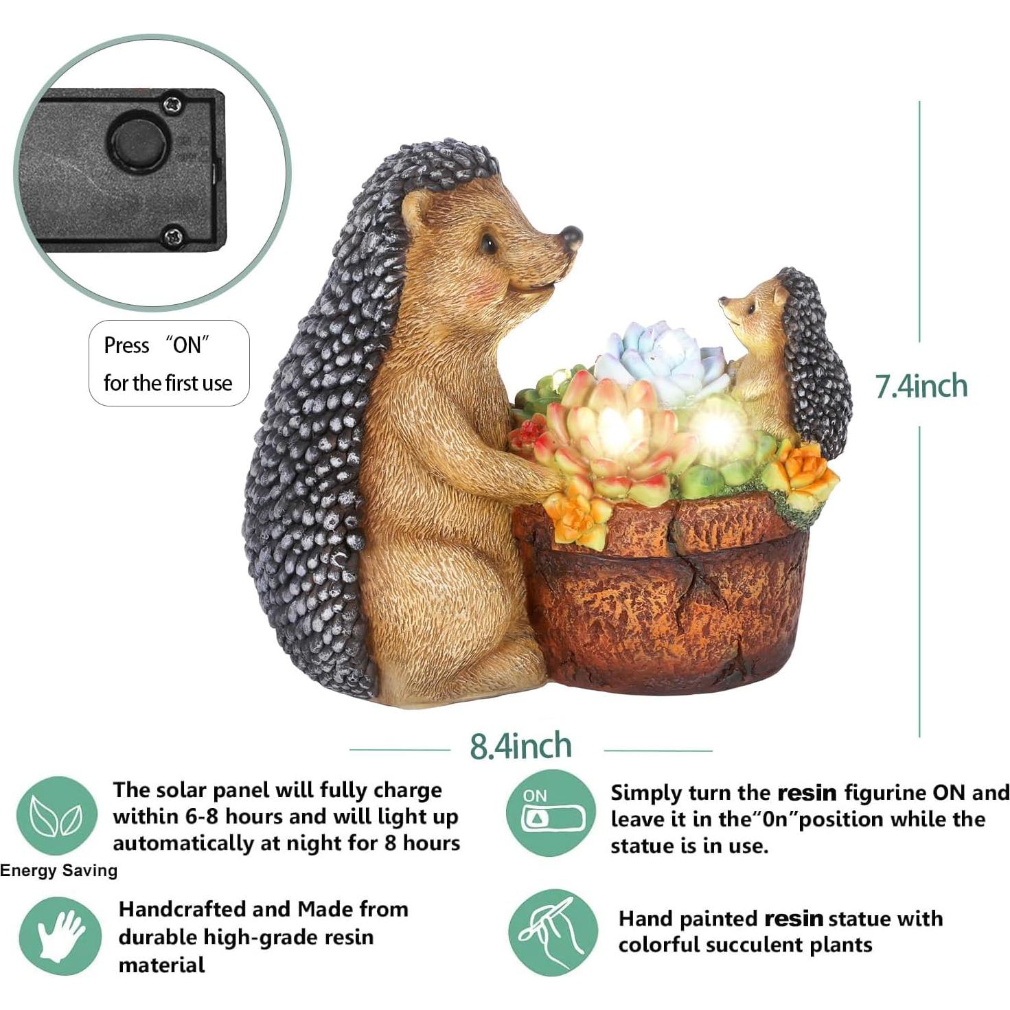 Estatua de Jardín Erizo Suculento con Luces Solares JJALIGHTS