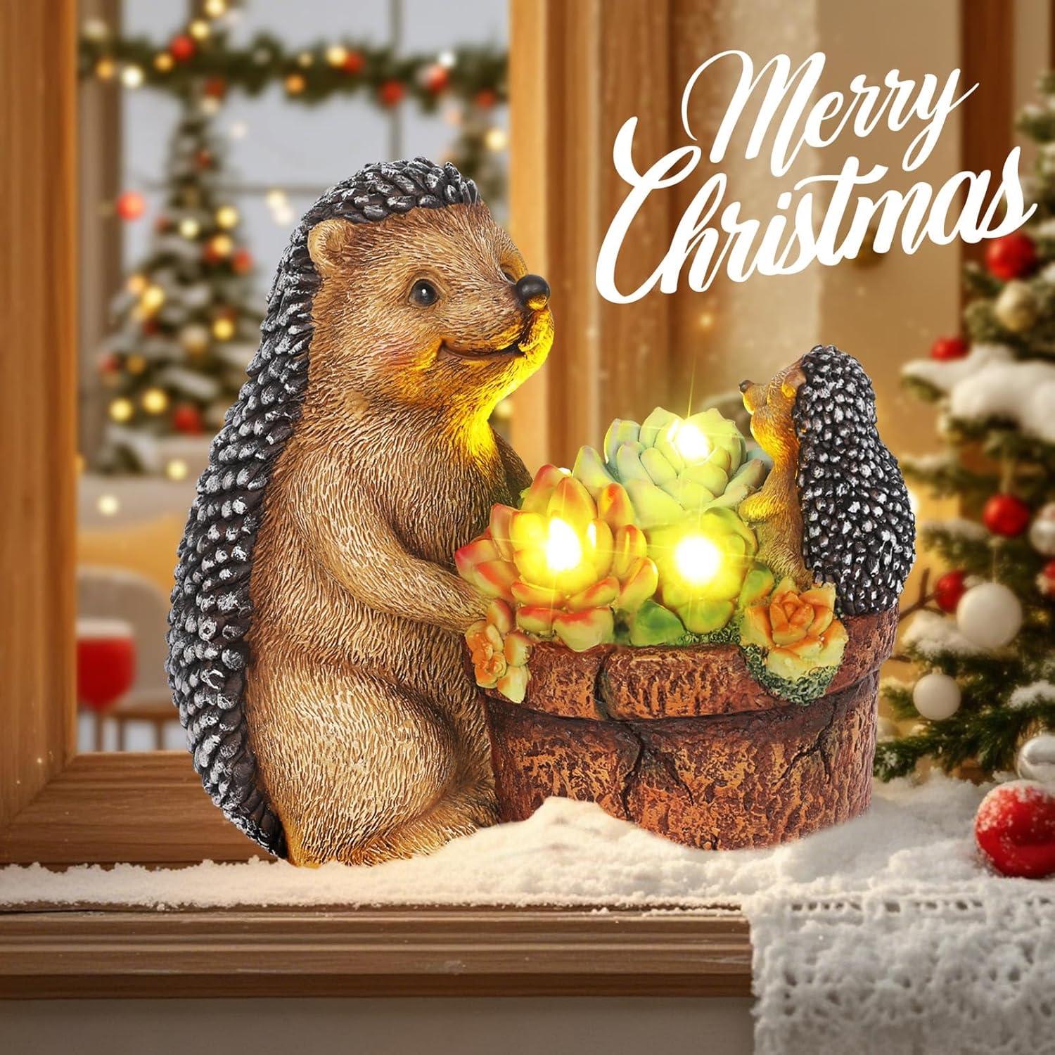 Estatua de Jardín Erizo Suculento con Luces Solares JJALIGHTS