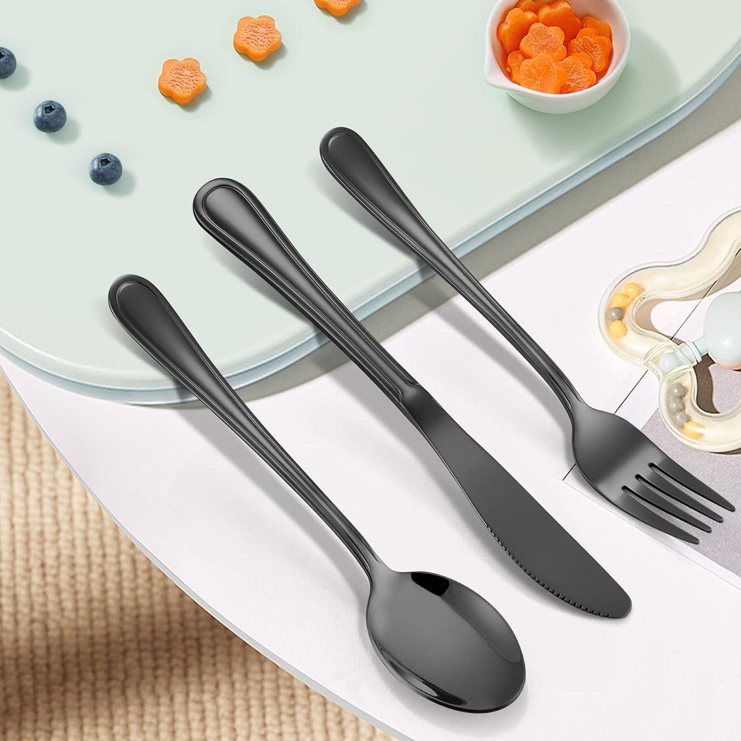 Set de Cubiertos para Niños LIANYU 15 Piezas Acero Inoxidable Negro