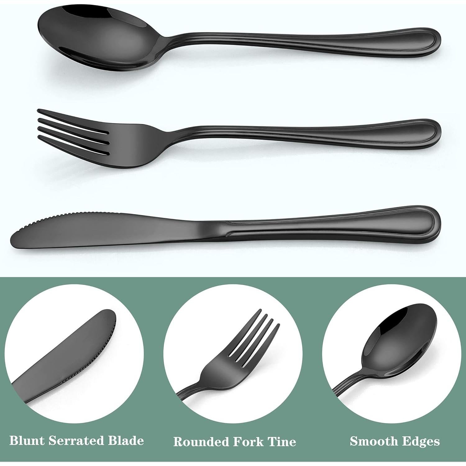 Set de Cubiertos para Niños LIANYU 15 Piezas Acero Inoxidable Negro