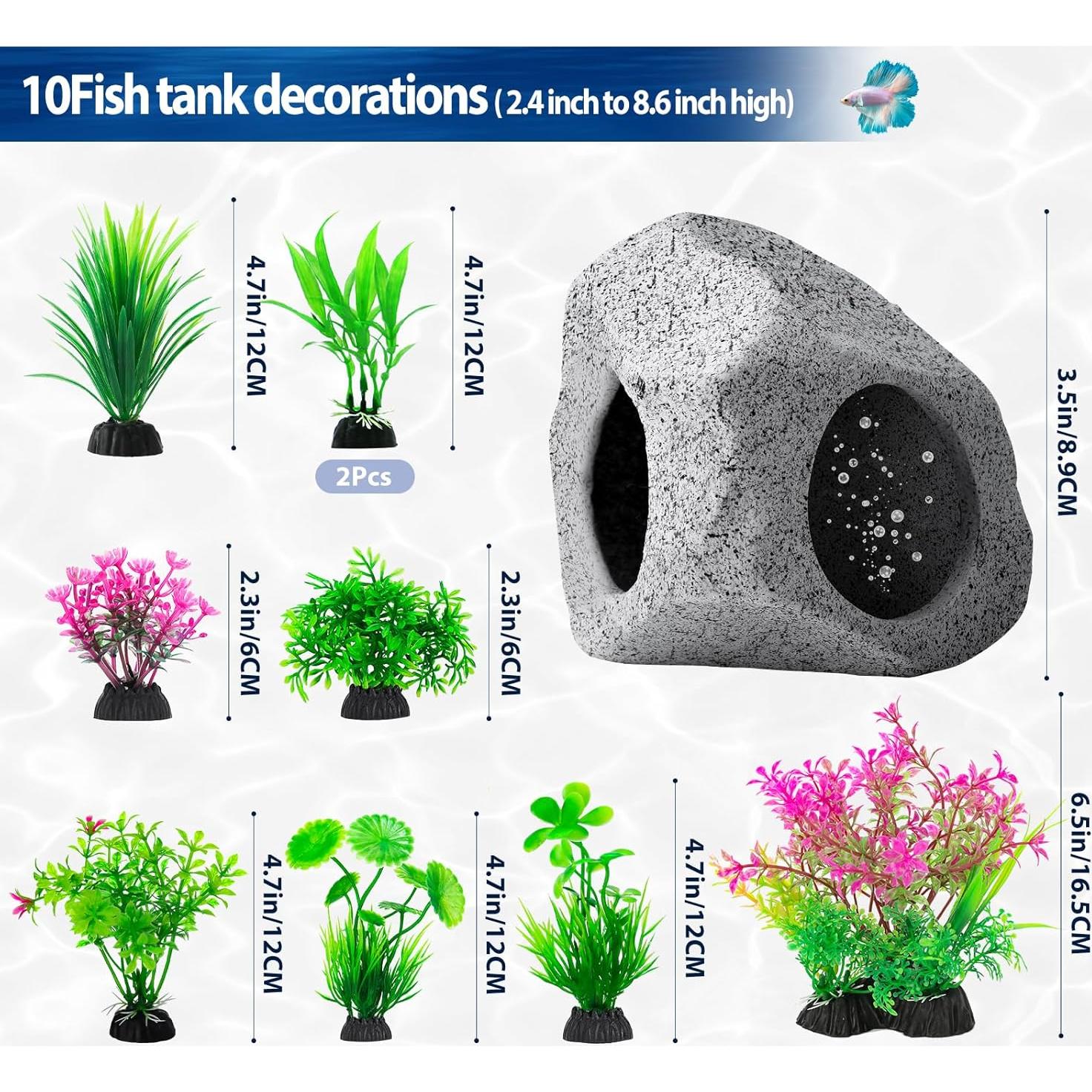 Decoración de Acuario CousDUoBe - Cueva Oculta de Roca y Plantas