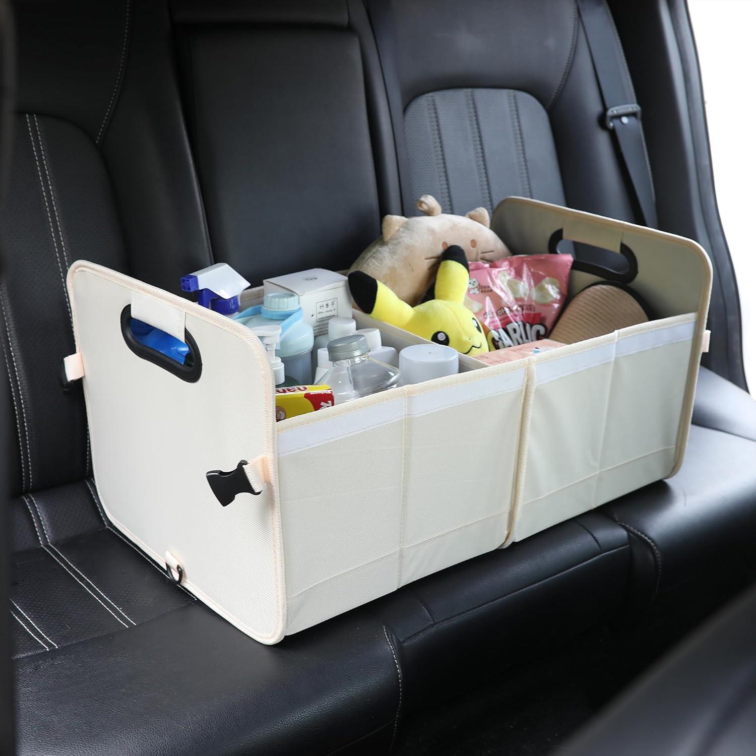 Organizador de Maletero de Coche Austoces Beige Plegable 2 Compartimentos