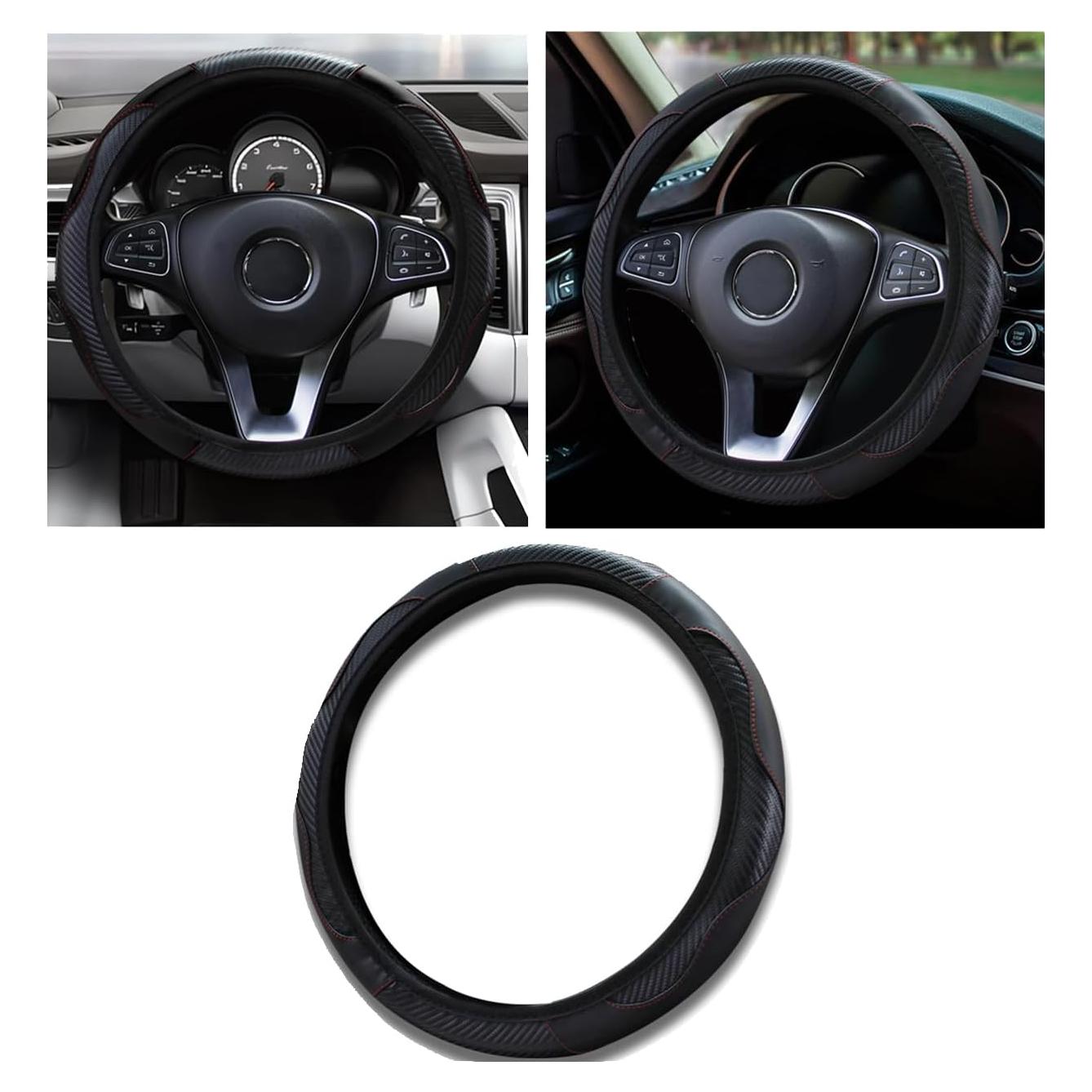 Cubierta de Volante Piburth 37-38cm Cuero Fibra Carbono Negro