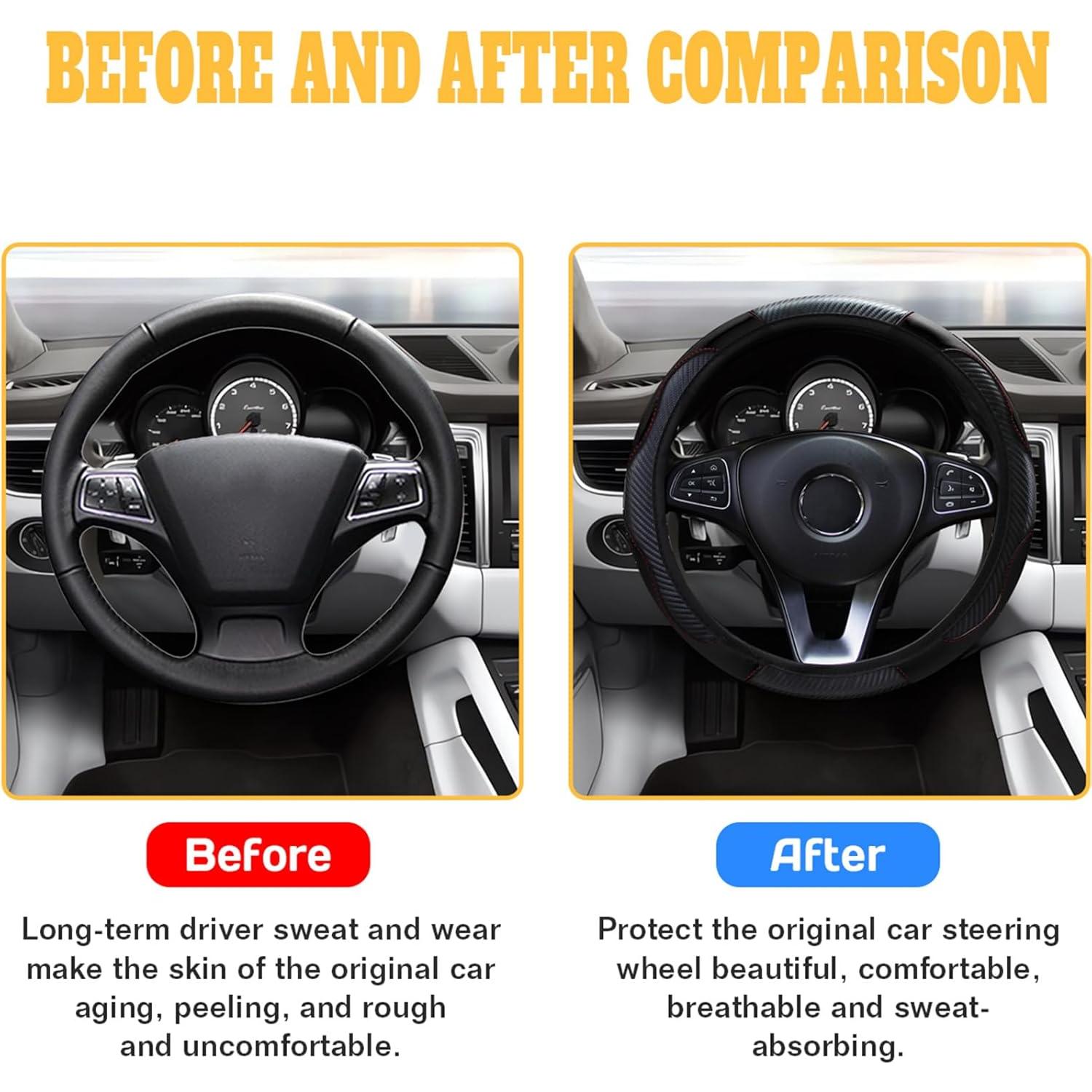 Cubierta de Volante Piburth 37-38cm Cuero Fibra Carbono Negro