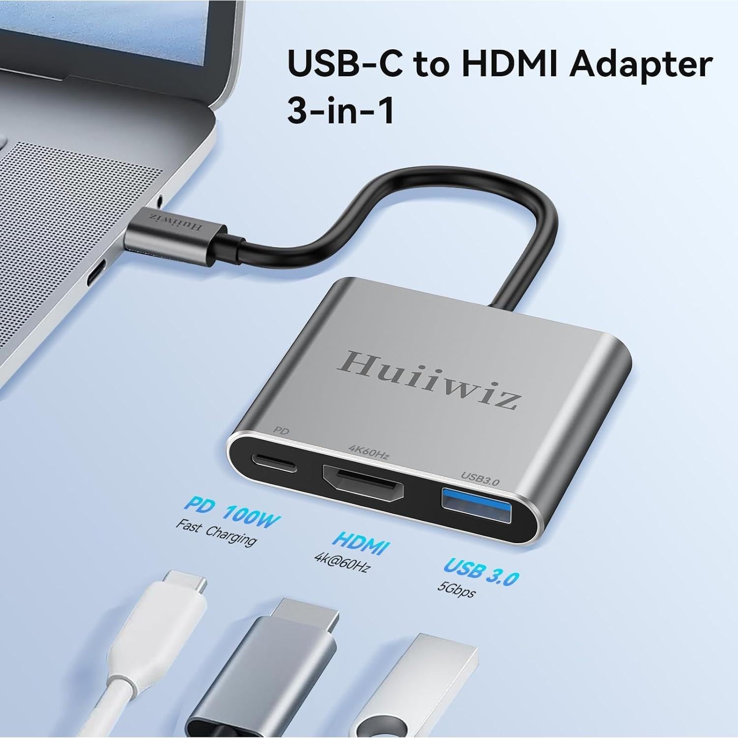 Adaptador USB C a HDMI 4K 60Hz Huiiwiz Multiport