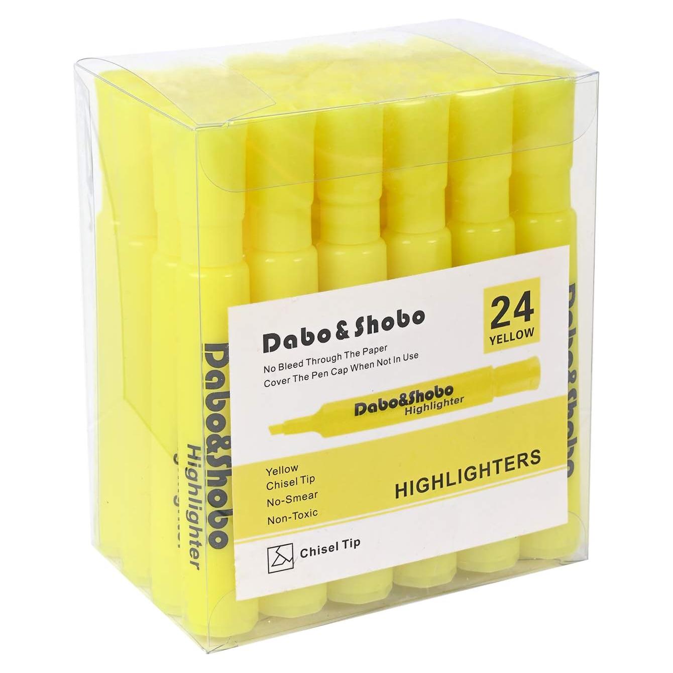 Resaltador Amarillo Dabo&Shobo, Paquete de 24, Punta Cincel