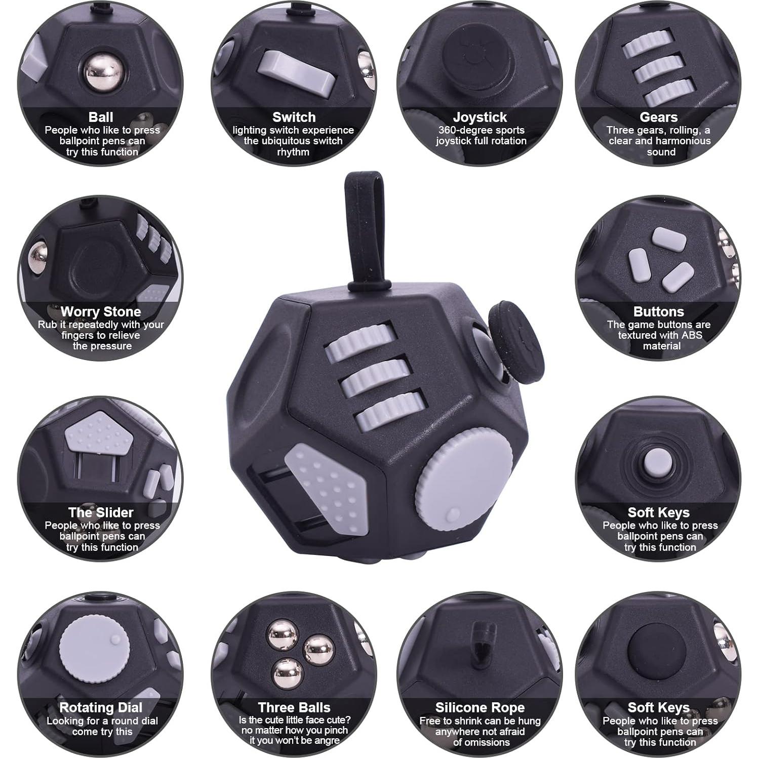 Cubo Antiestrés UOOEFUN 12 Caras Alivio Ansiedad Negro