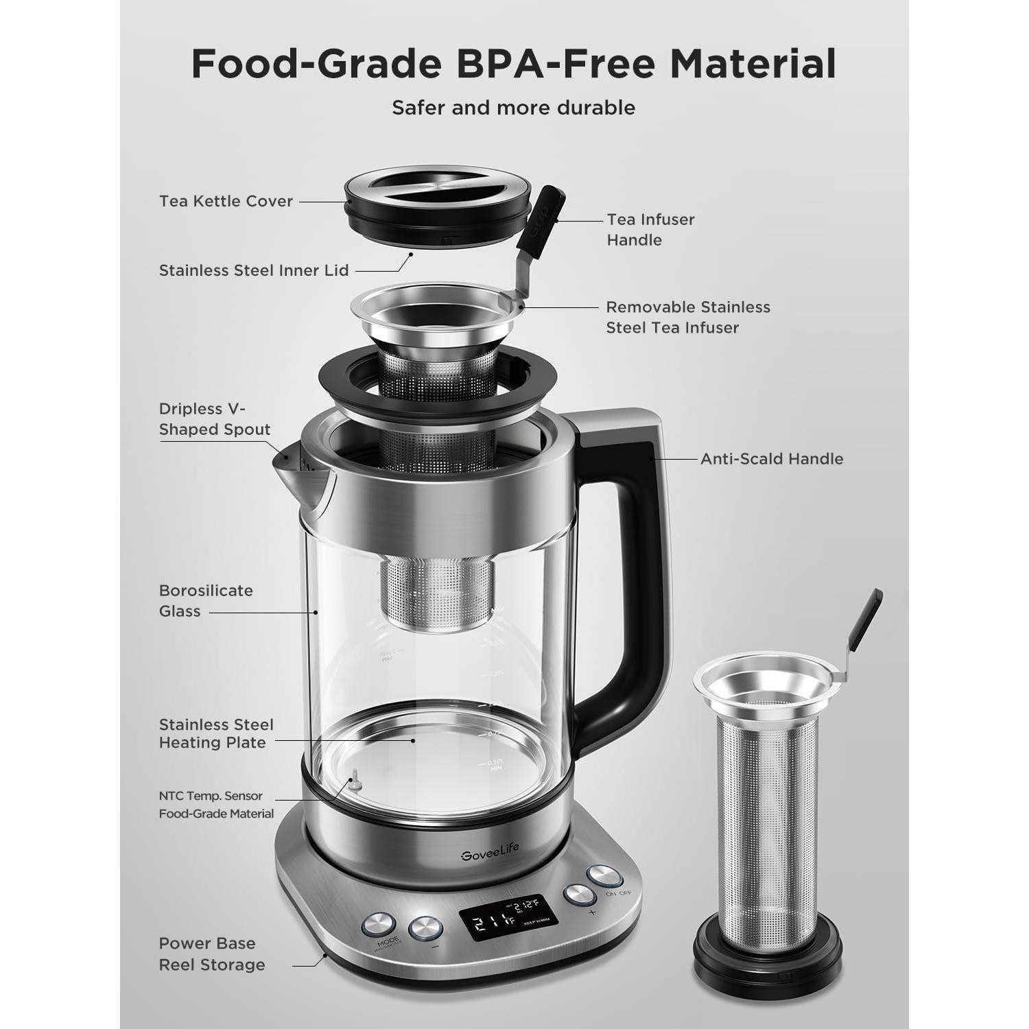 Hervidor Eléctrico GoveeLife H717A 1.7L con Infusor