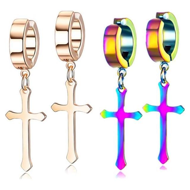 Pendientes de Aro Colgantes Cruz Clip-On LAFATINA 2 Pares