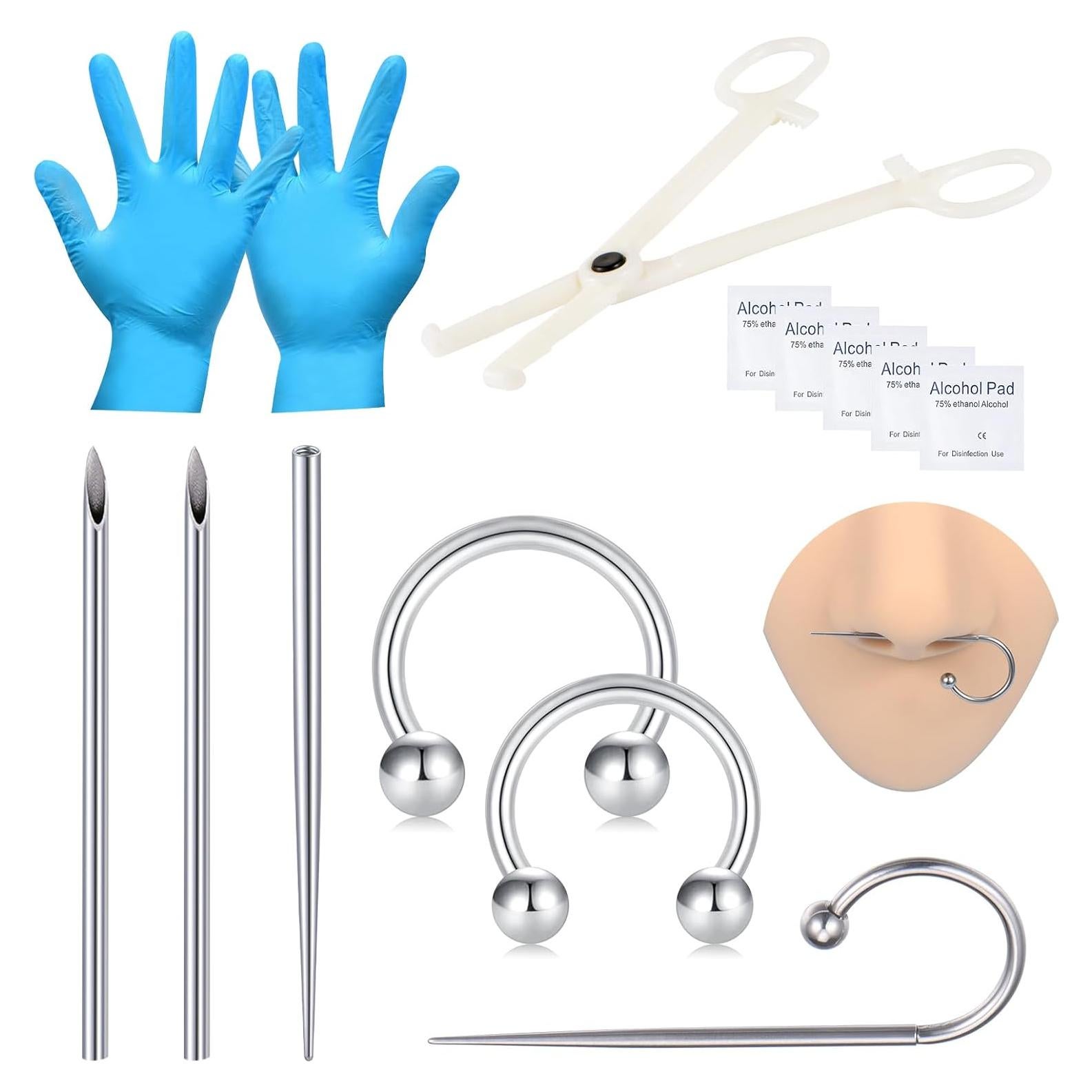 Kit de Piercing DJCIW con Agujas 12G y 14G, Pinzas y Taper