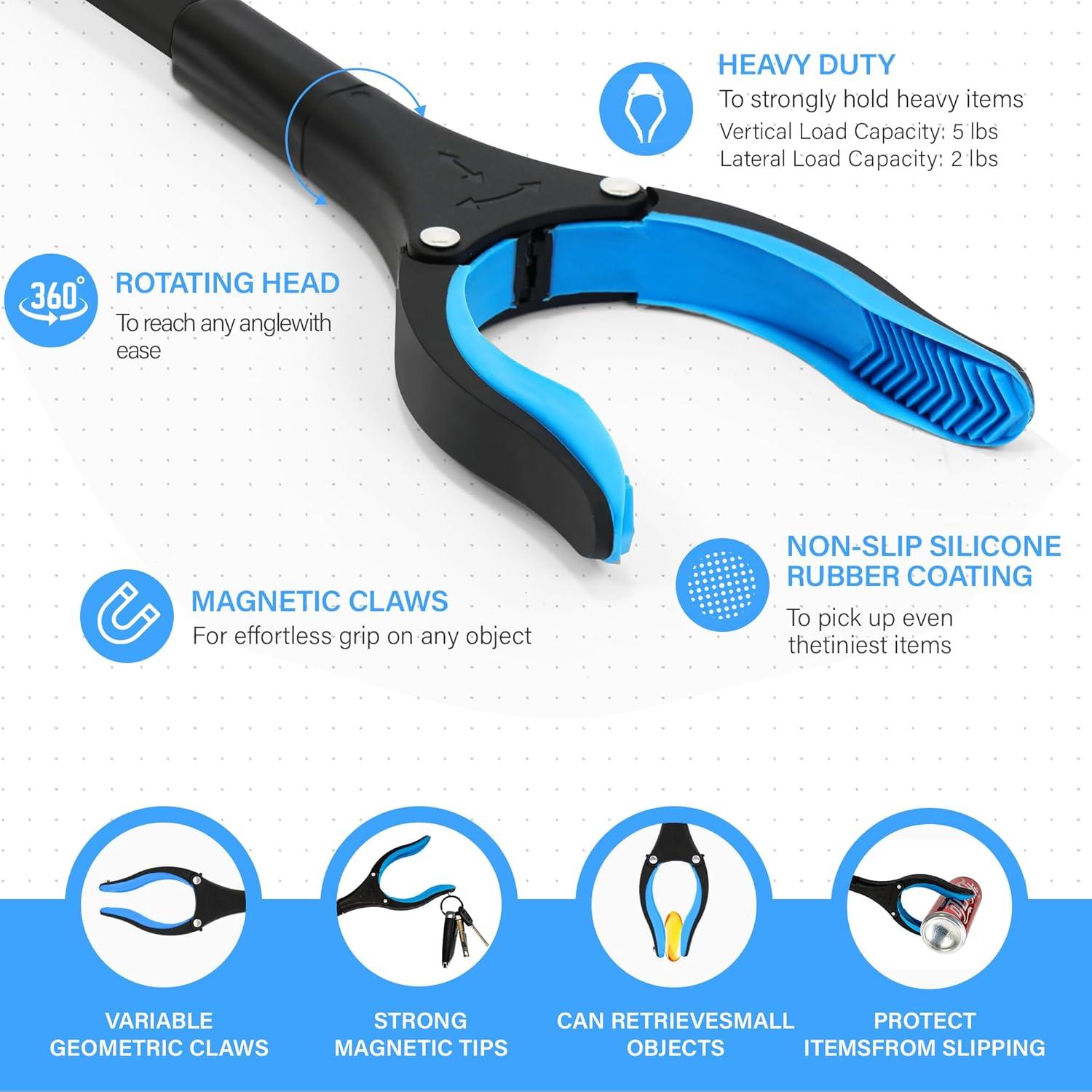 Herramienta de agarre plegable GrabRunner 81 cm azul con cabeza magnética