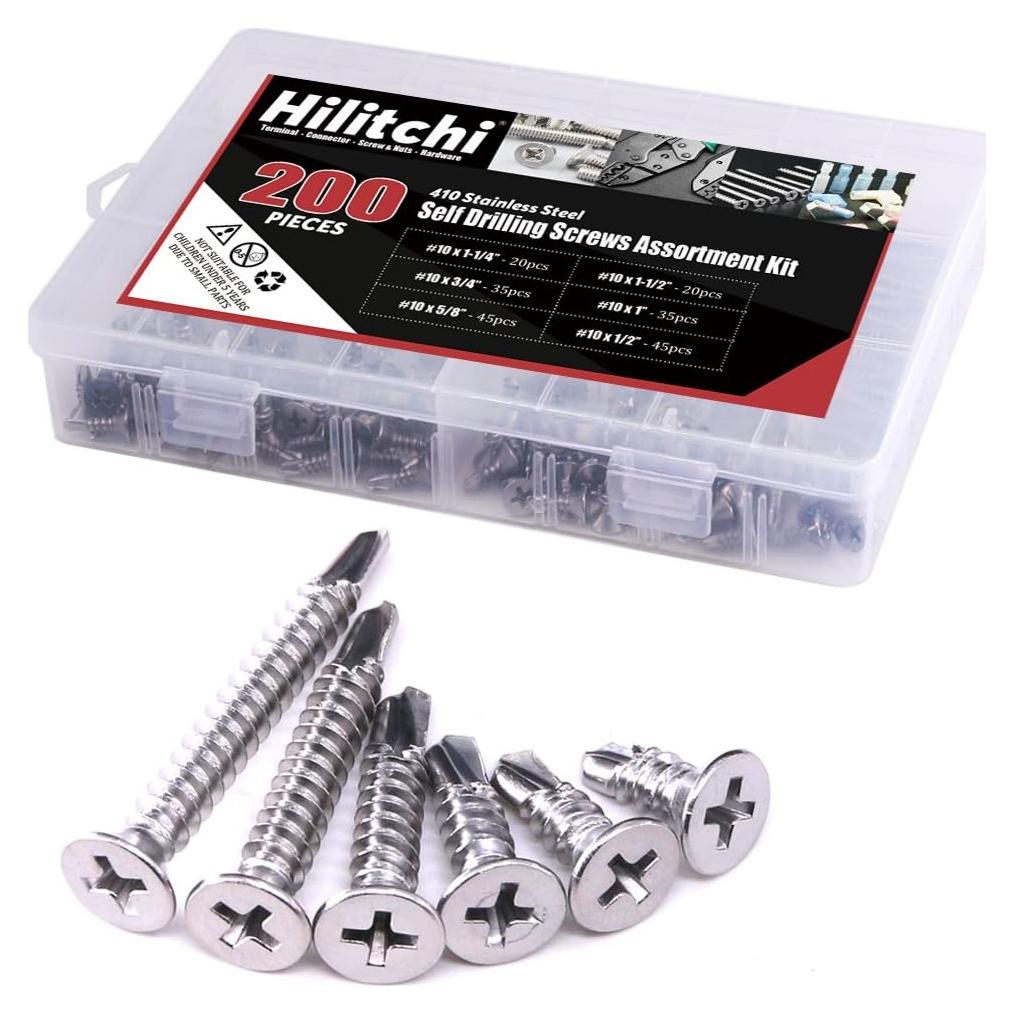 Tornillos Autoperforantes Hilitchi Acero Inoxidable 410 Kit 200 Pcs