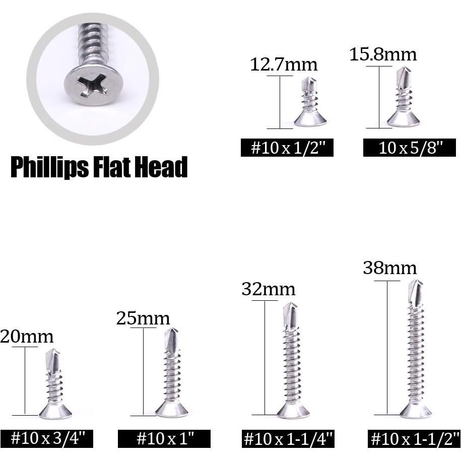 Tornillos Autoperforantes Hilitchi Acero Inoxidable 410 Kit 200 Pcs