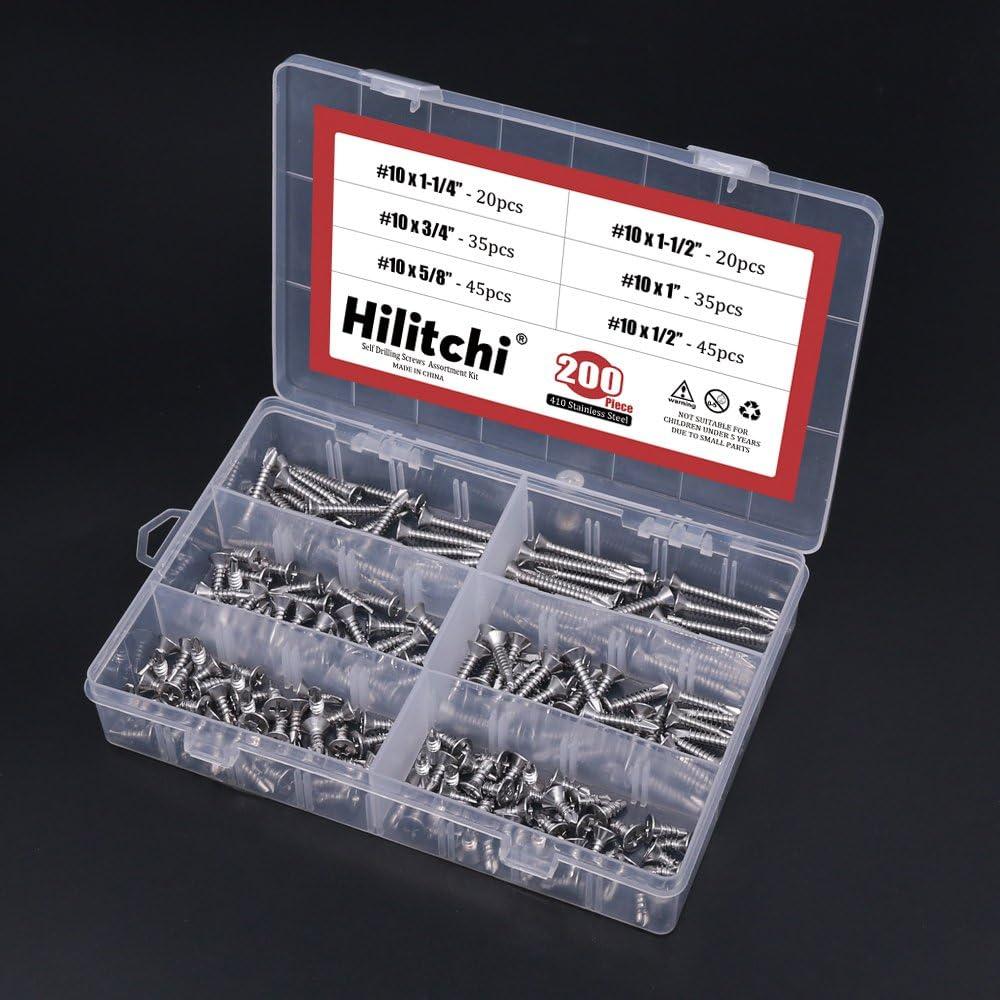 Tornillos Autoperforantes Hilitchi Acero Inoxidable 410 Kit 200 Pcs