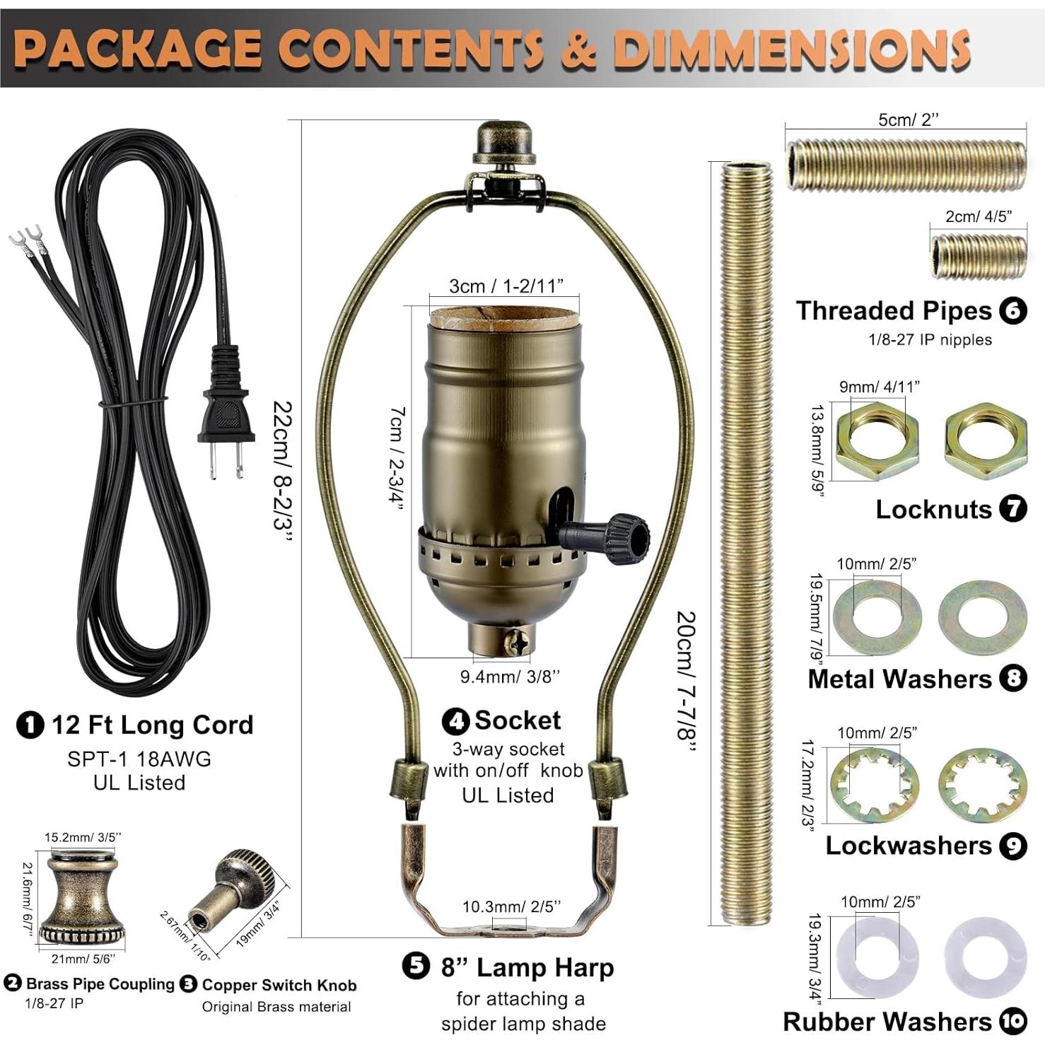 Kit de Rewire para Lámpara Emnooti - Latón Antiguo, 12 pies