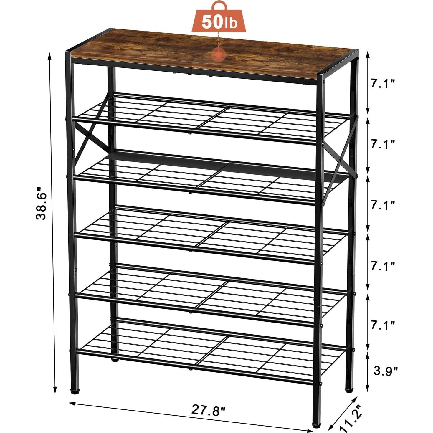 Estante de Zapatos de Metal UNITSTAGE 6 Niveles Marrón Rústico